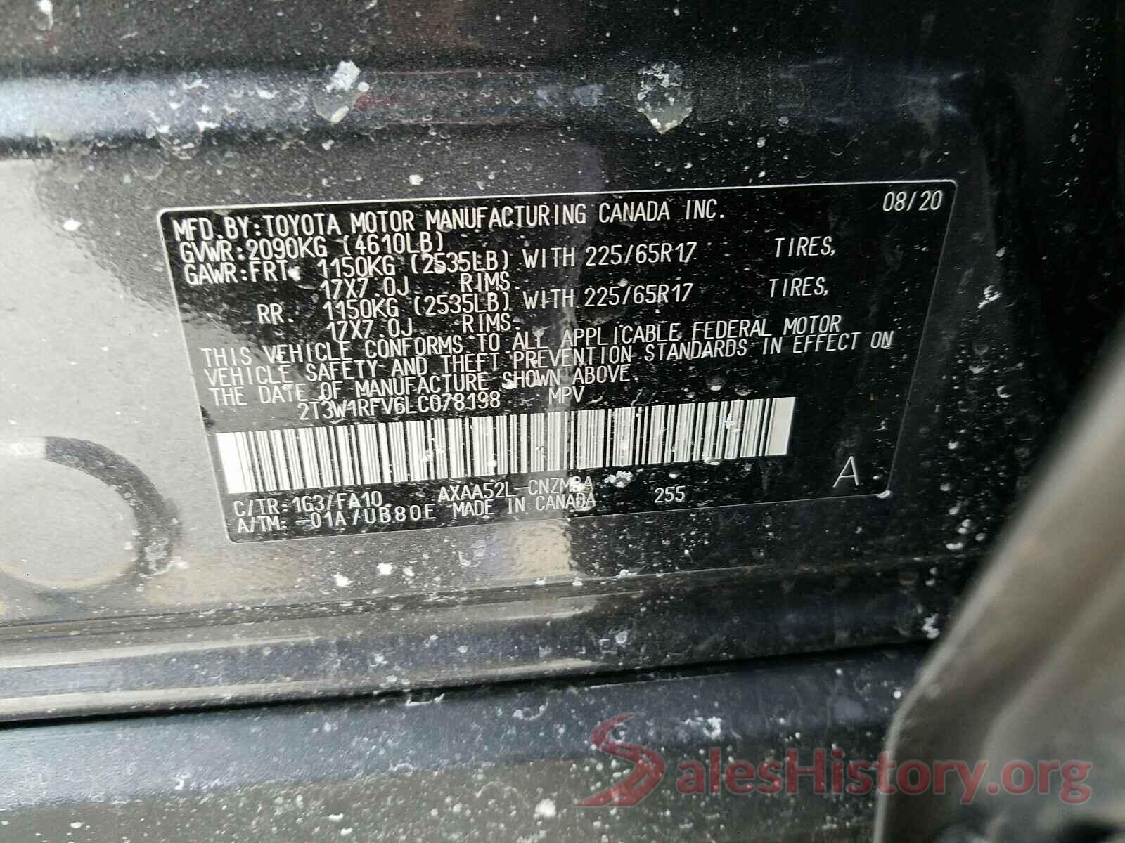 2T3W1RFV6LC078198 2020 TOYOTA RAV4