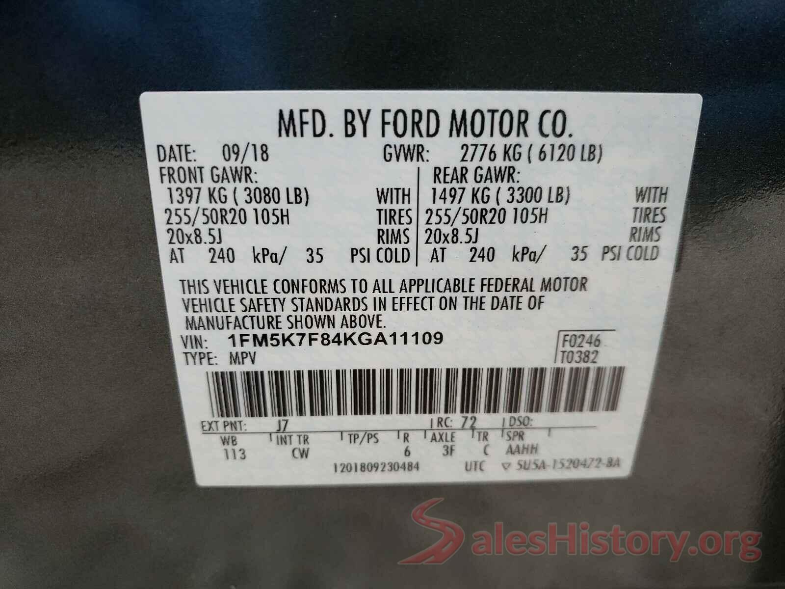 1FM5K7F84KGA11109 2019 FORD EXPLORER