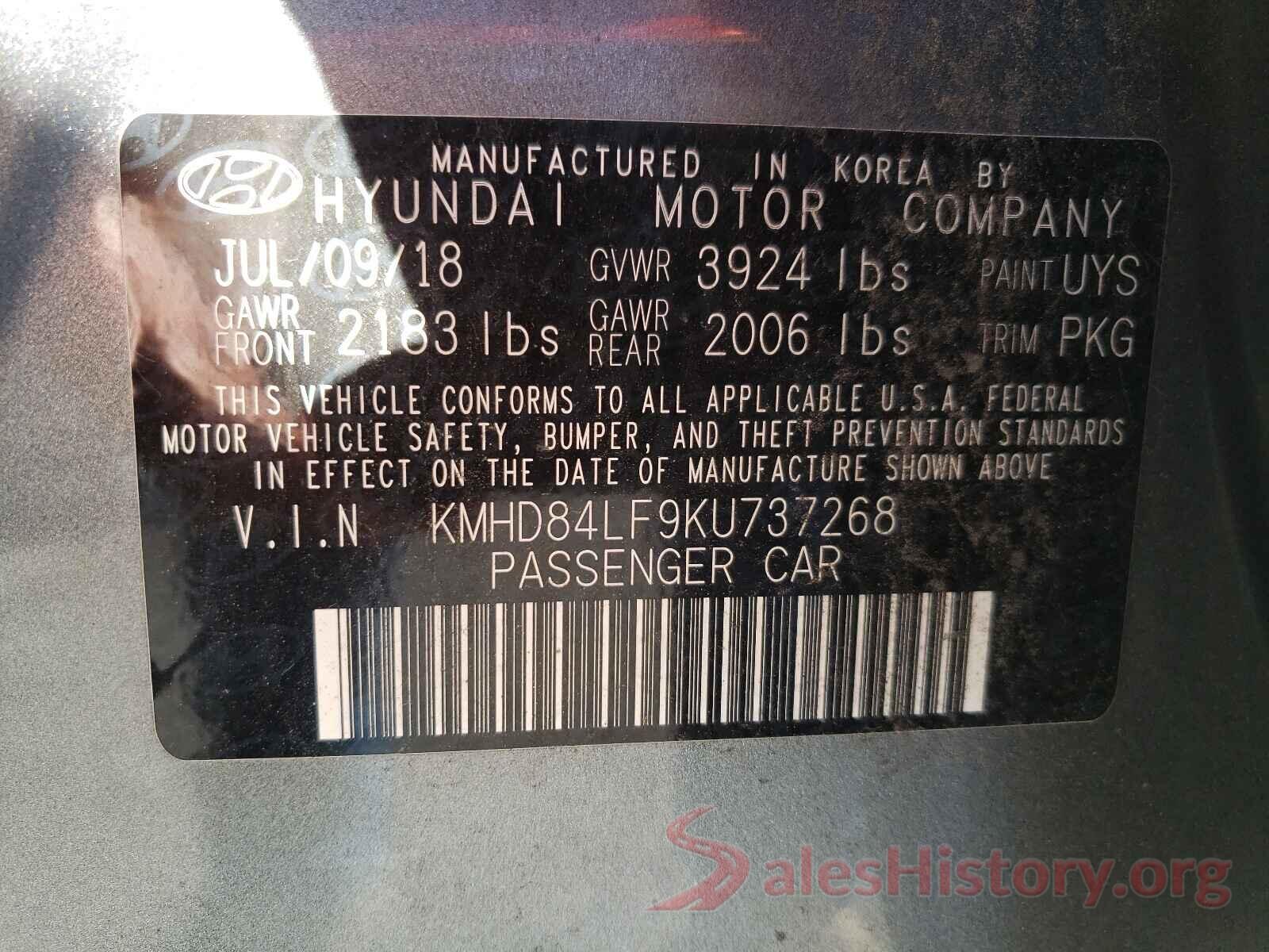 KMHD84LF9KU737268 2019 HYUNDAI ELANTRA