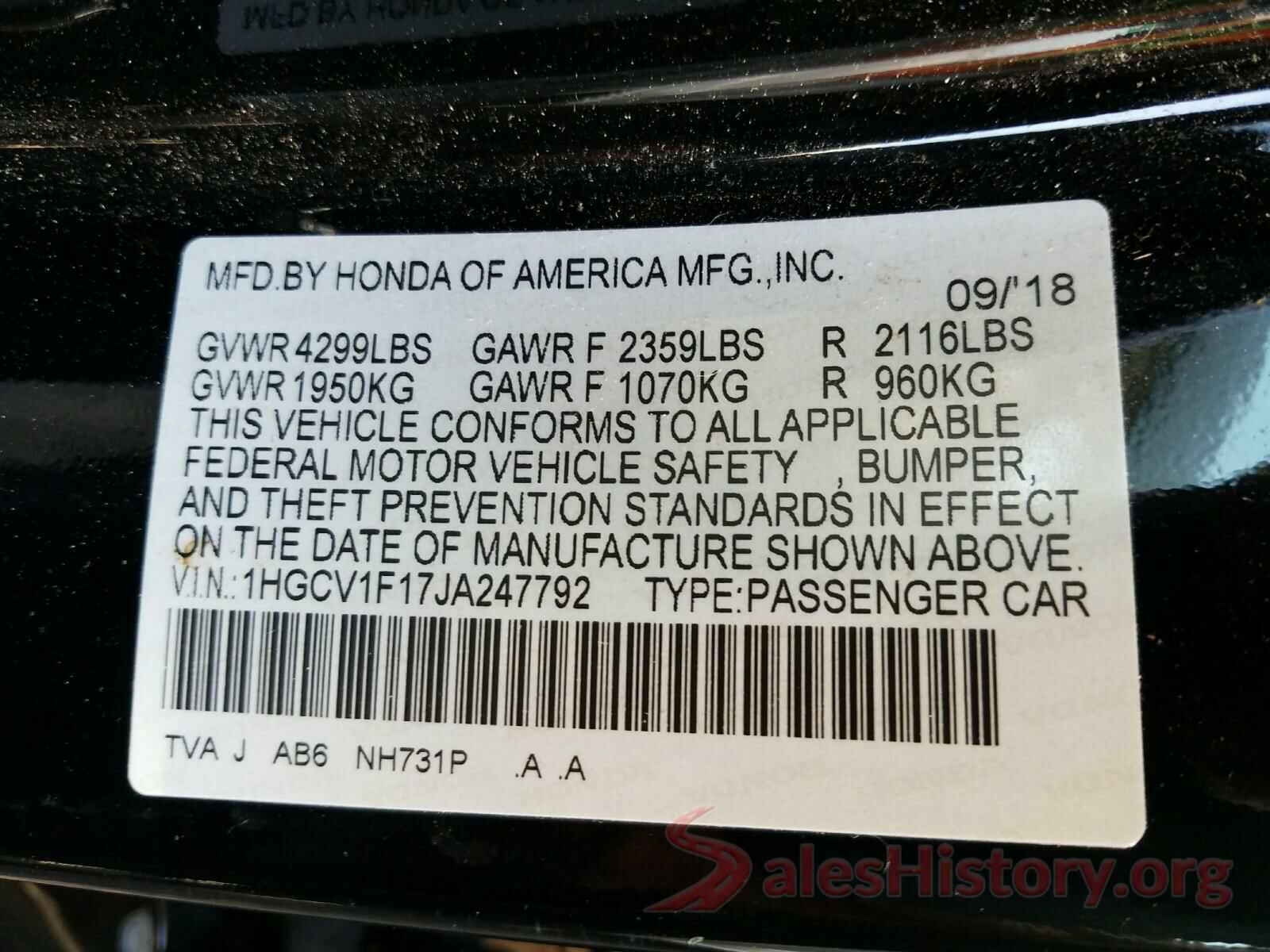 1HGCV1F17JA247792 2018 HONDA ACCORD