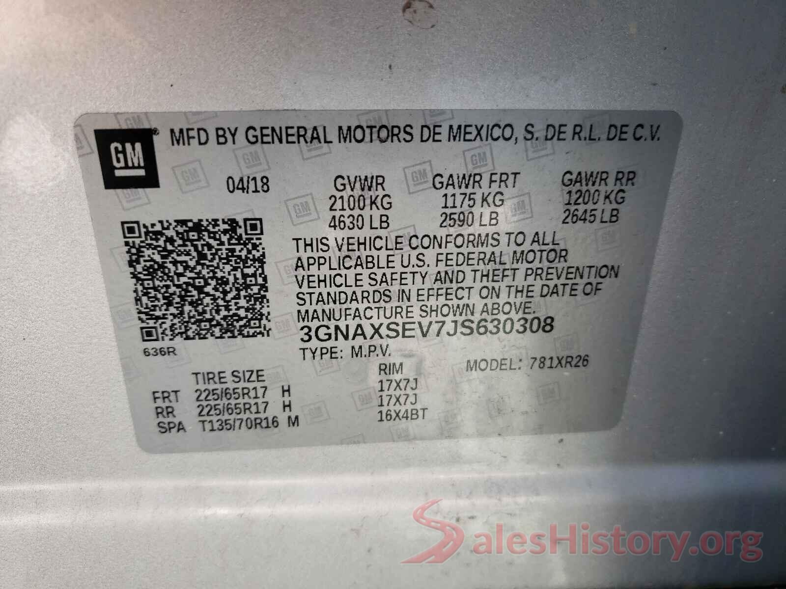 3GNAXSEV7JS630308 2018 CHEVROLET EQUINOX