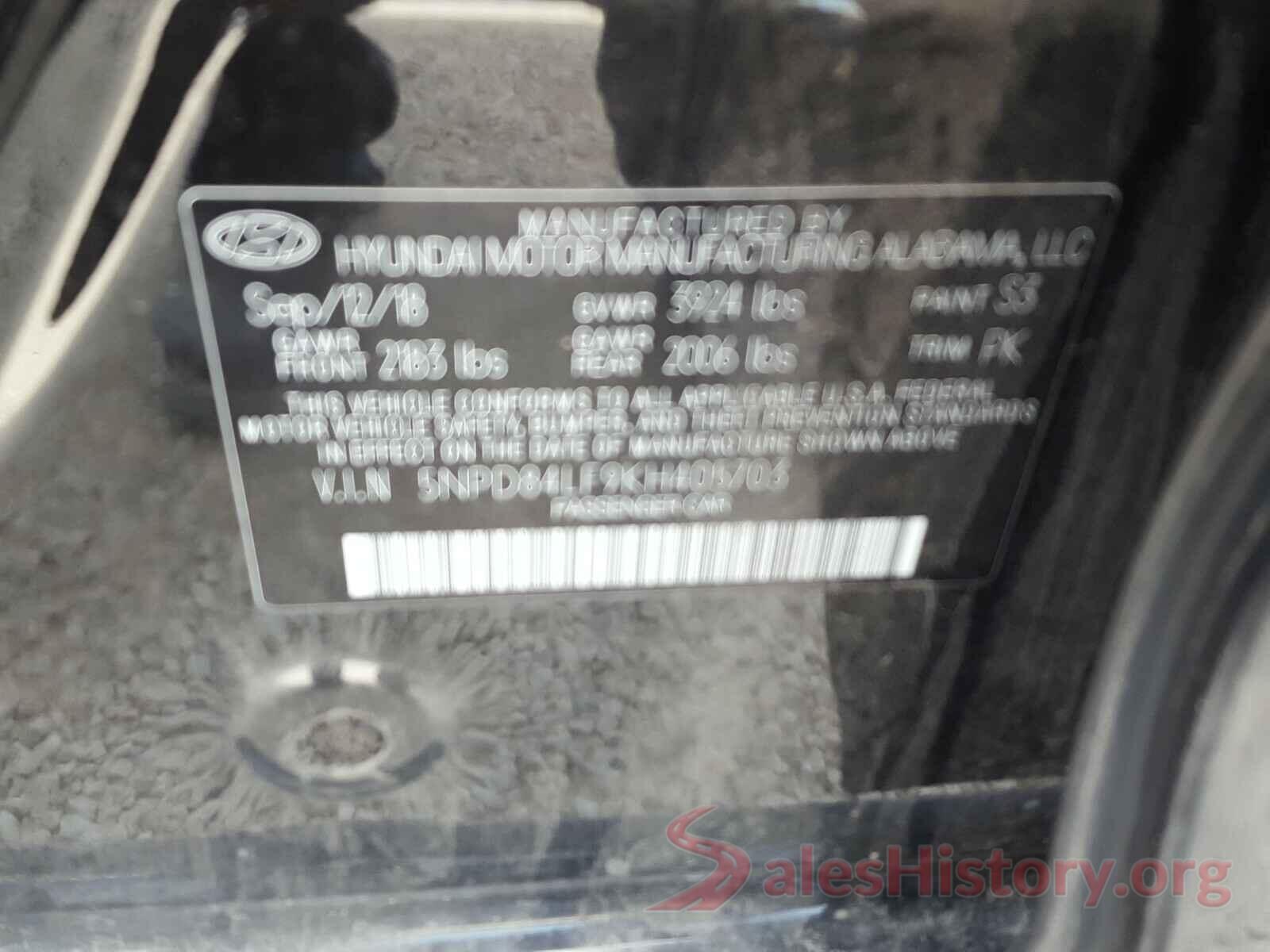 5NPD84LF9KH405703 2019 HYUNDAI ELANTRA