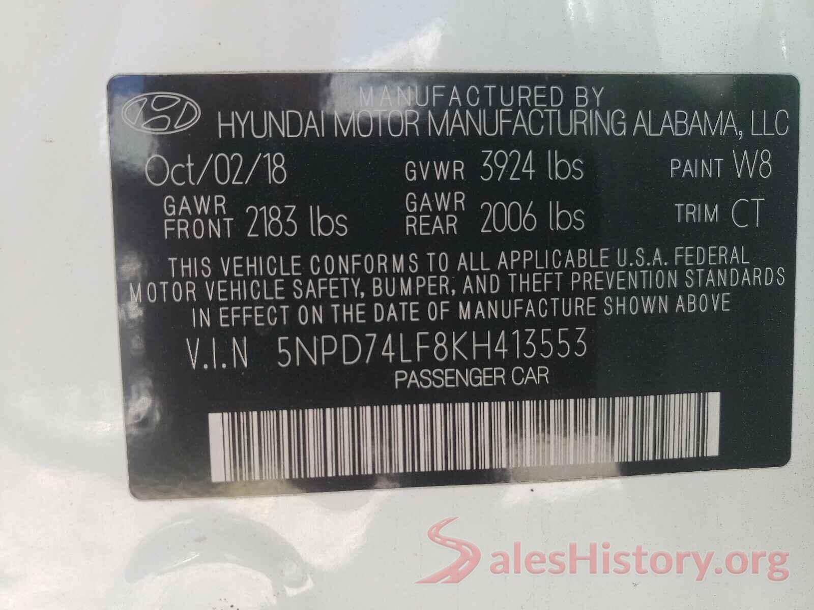 5NPD74LF8KH413553 2019 HYUNDAI ELANTRA