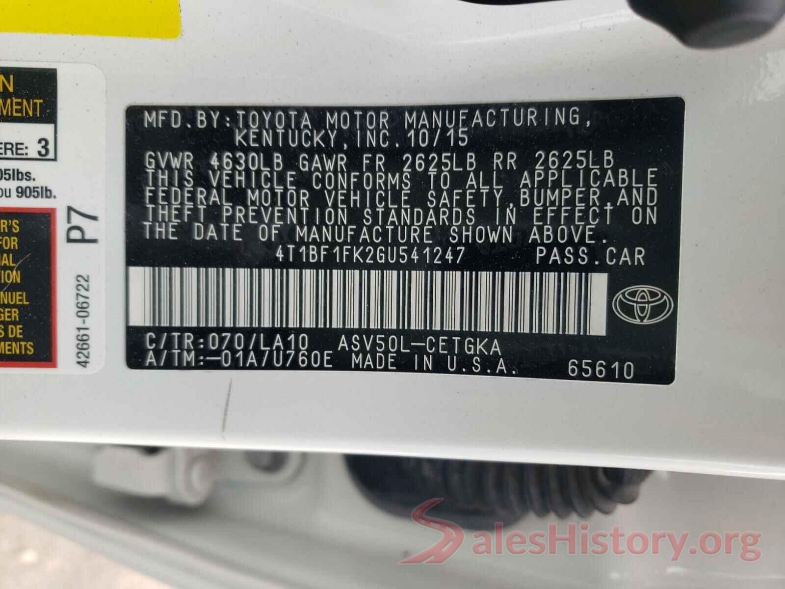 4T1BF1FK2GU541247 2016 TOYOTA CAMRY