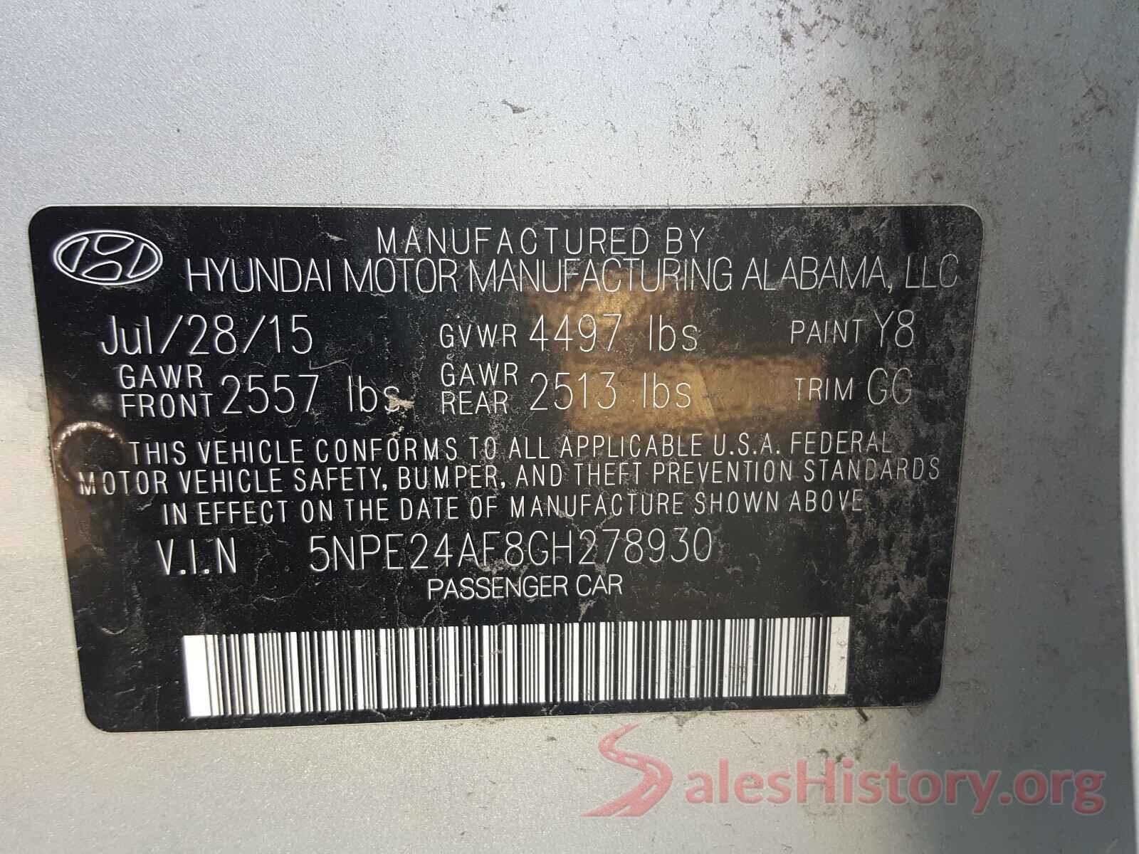 5NPE24AF8GH278930 2016 HYUNDAI SONATA