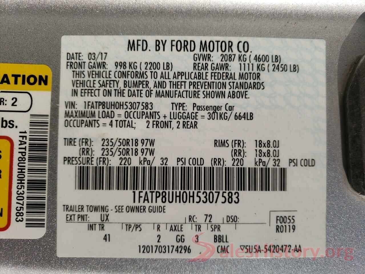 1FATP8UH0H5307583 2017 FORD MUSTANG