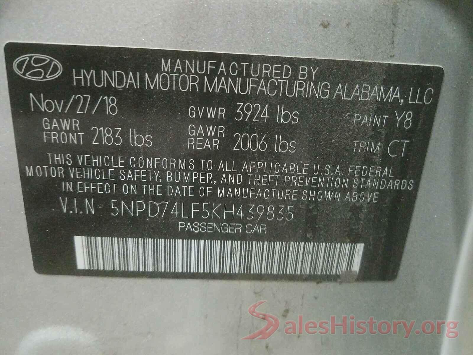 5NPD74LF5KH439835 2019 HYUNDAI ELANTRA