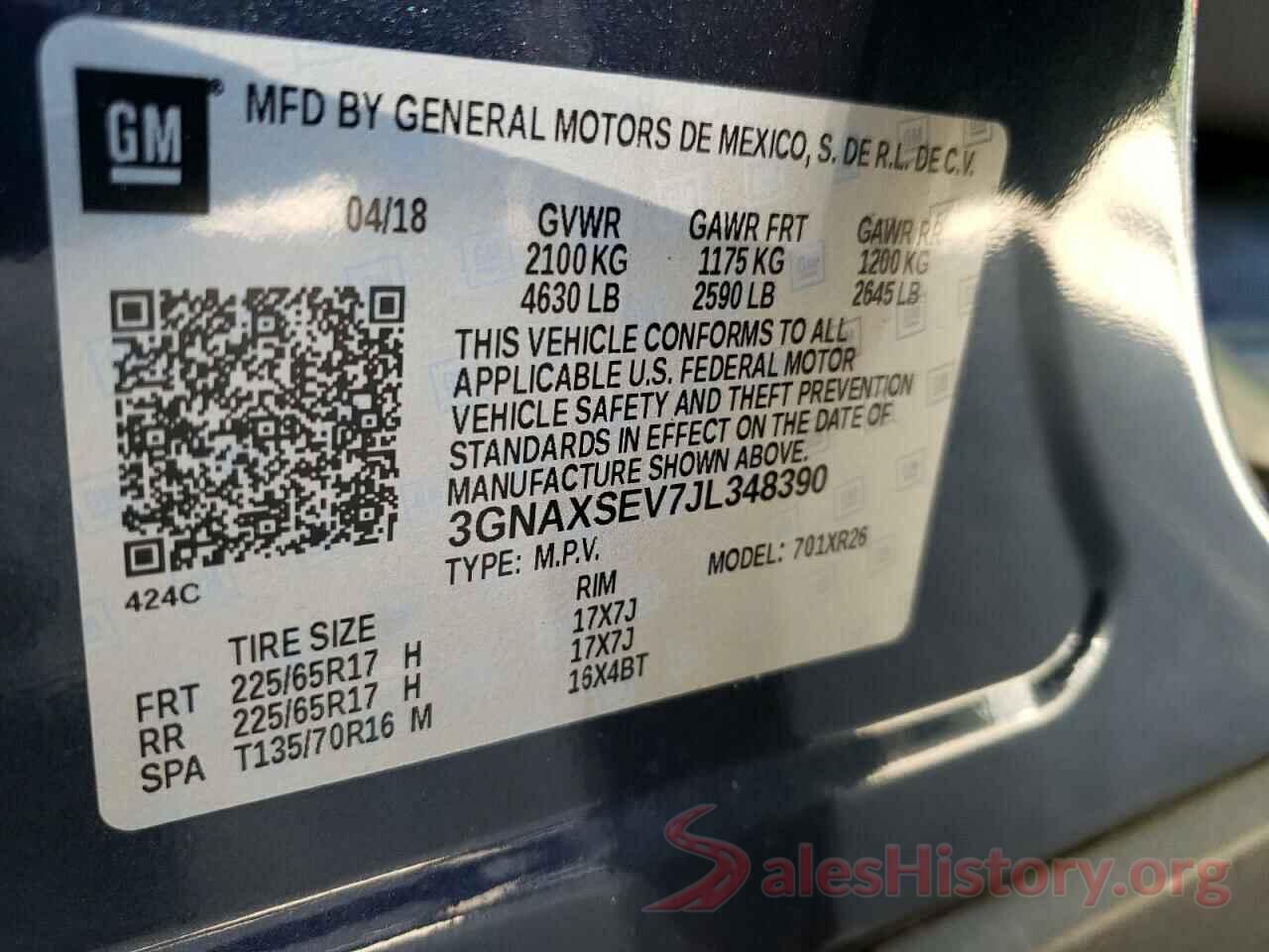 3GNAXSEV7JL348390 2018 CHEVROLET EQUINOX