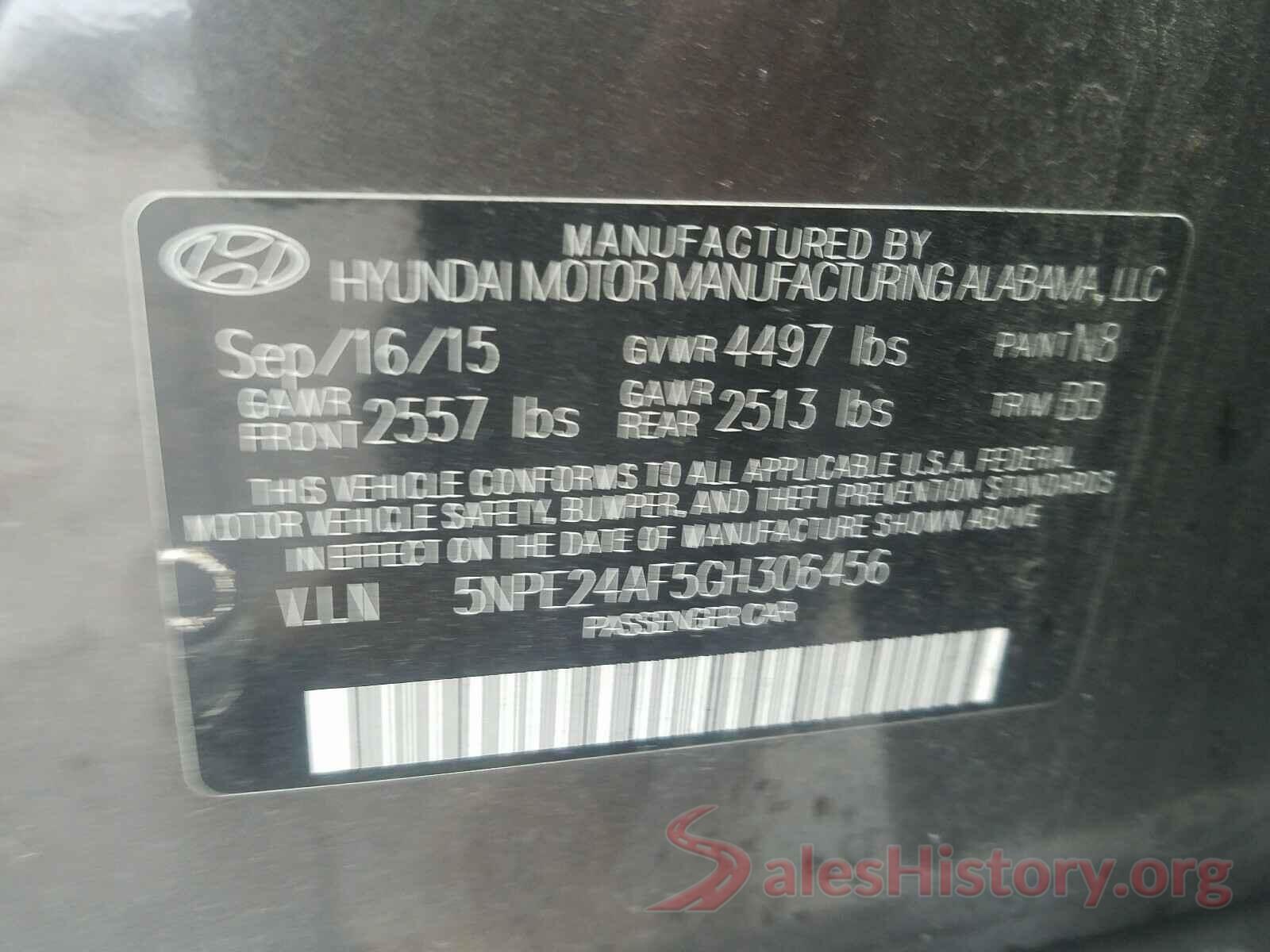 5NPE24AF5GH306456 2016 HYUNDAI SONATA