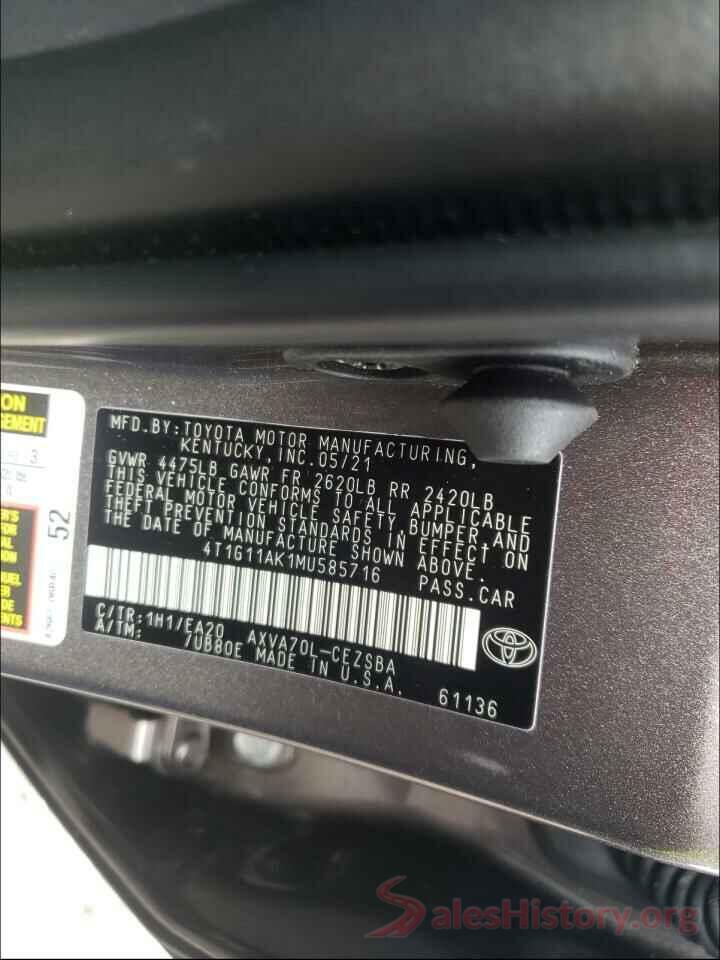 4T1G11AK1MU585716 2021 TOYOTA CAMRY