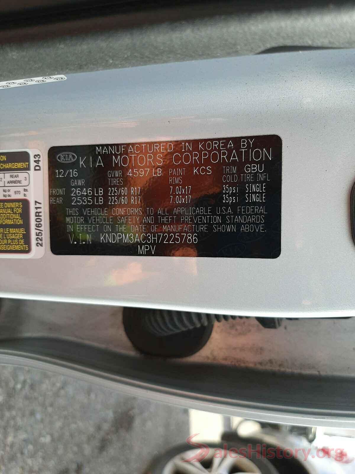 KNDPM3AC3H7225786 2017 KIA SPORTAGE