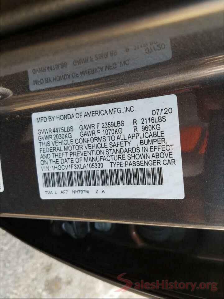 1HGCV1F3XLA105330 2020 HONDA ACCORD