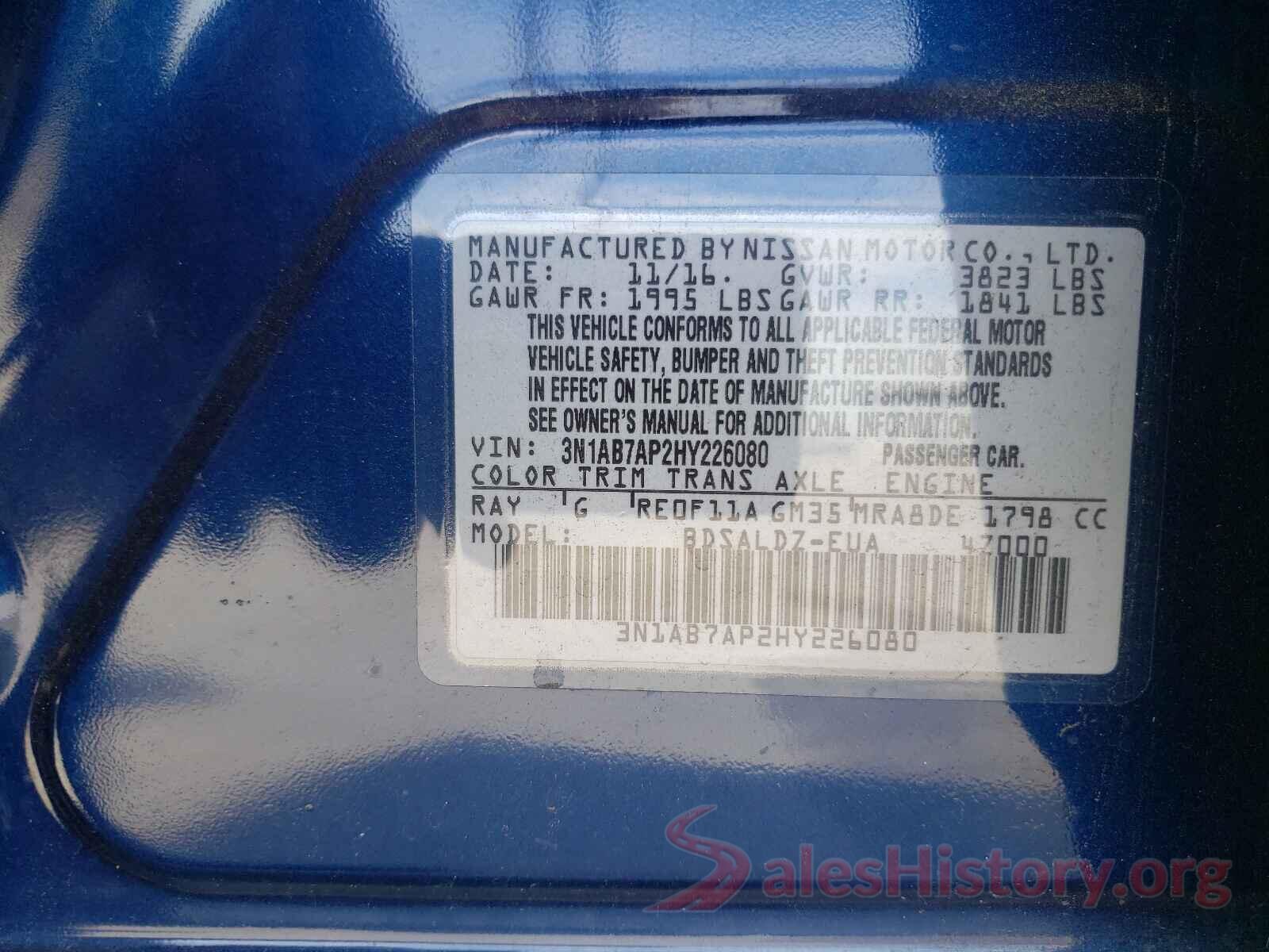 3N1AB7AP2HY226080 2017 NISSAN SENTRA