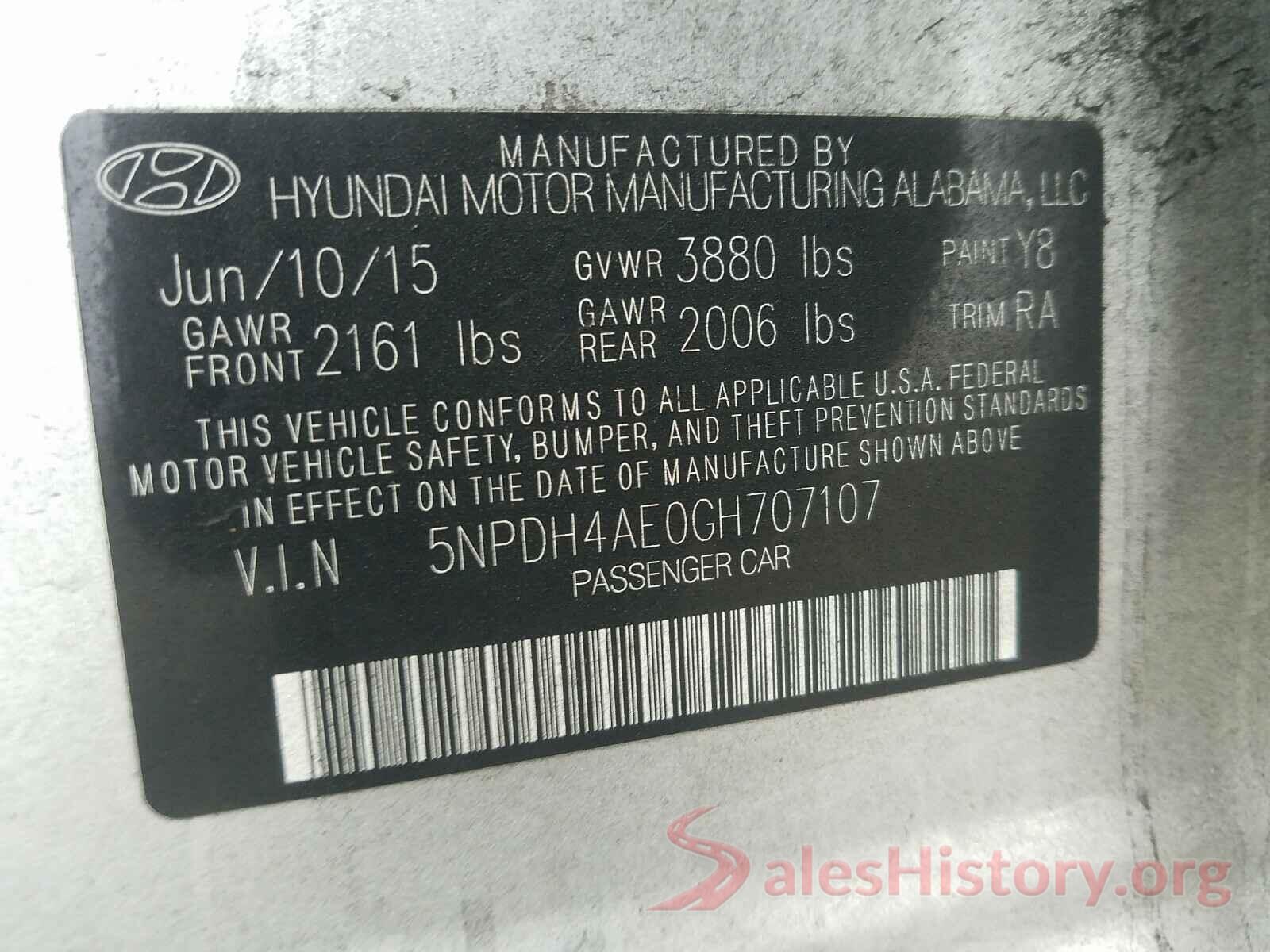 5NPDH4AE0GH707107 2016 HYUNDAI ELANTRA