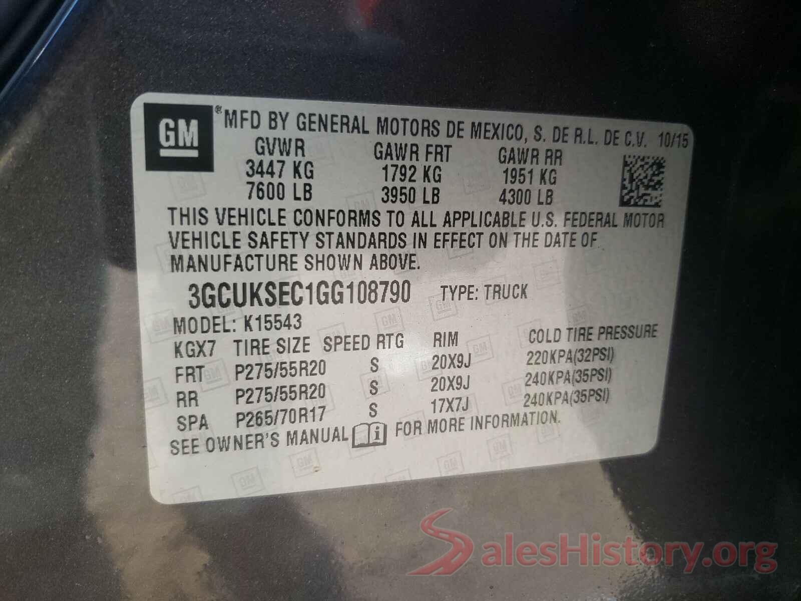 3GCUKSEC1GG108790 2016 CHEVROLET SILVERADO