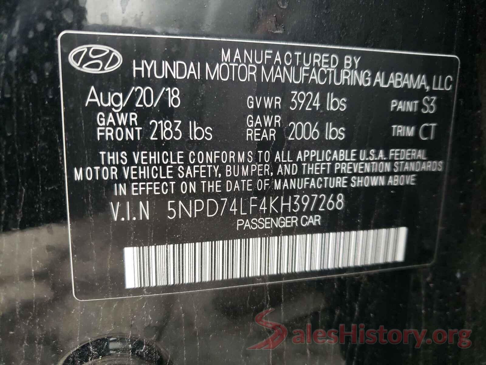 5NPD74LF4KH397268 2019 HYUNDAI ELANTRA