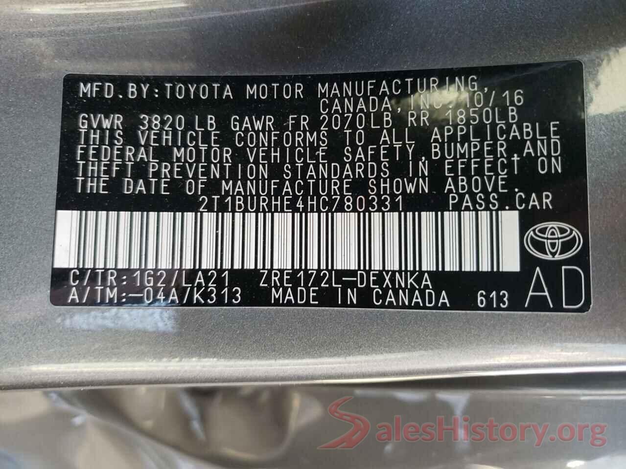 2T1BURHE4HC780331 2017 TOYOTA COROLLA