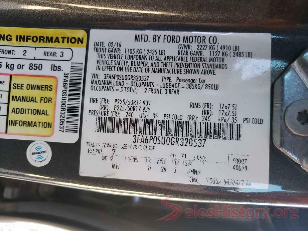 3FA6P0SU0GR320537 2016 FORD FUSION