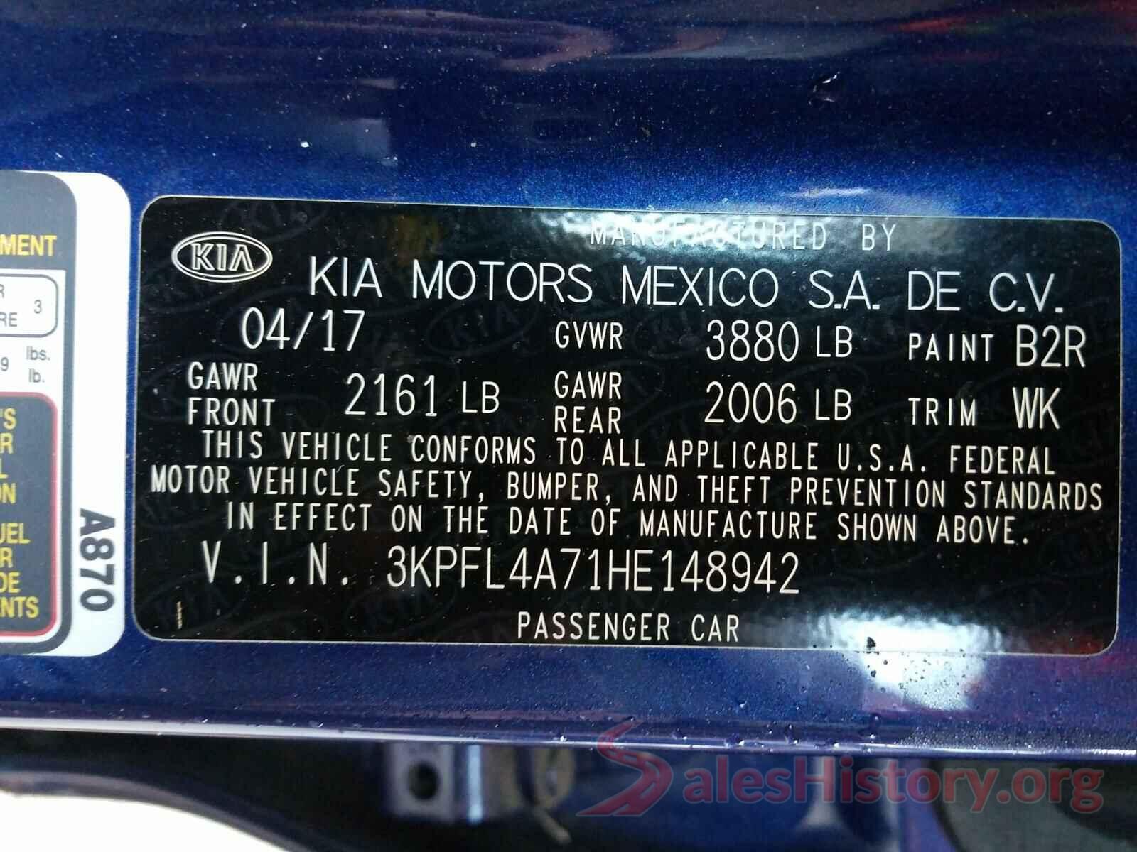 3KPFL4A71HE148942 2017 KIA FORTE