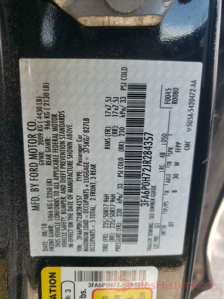 3FA6P0H72JR284357 2018 FORD FUSION