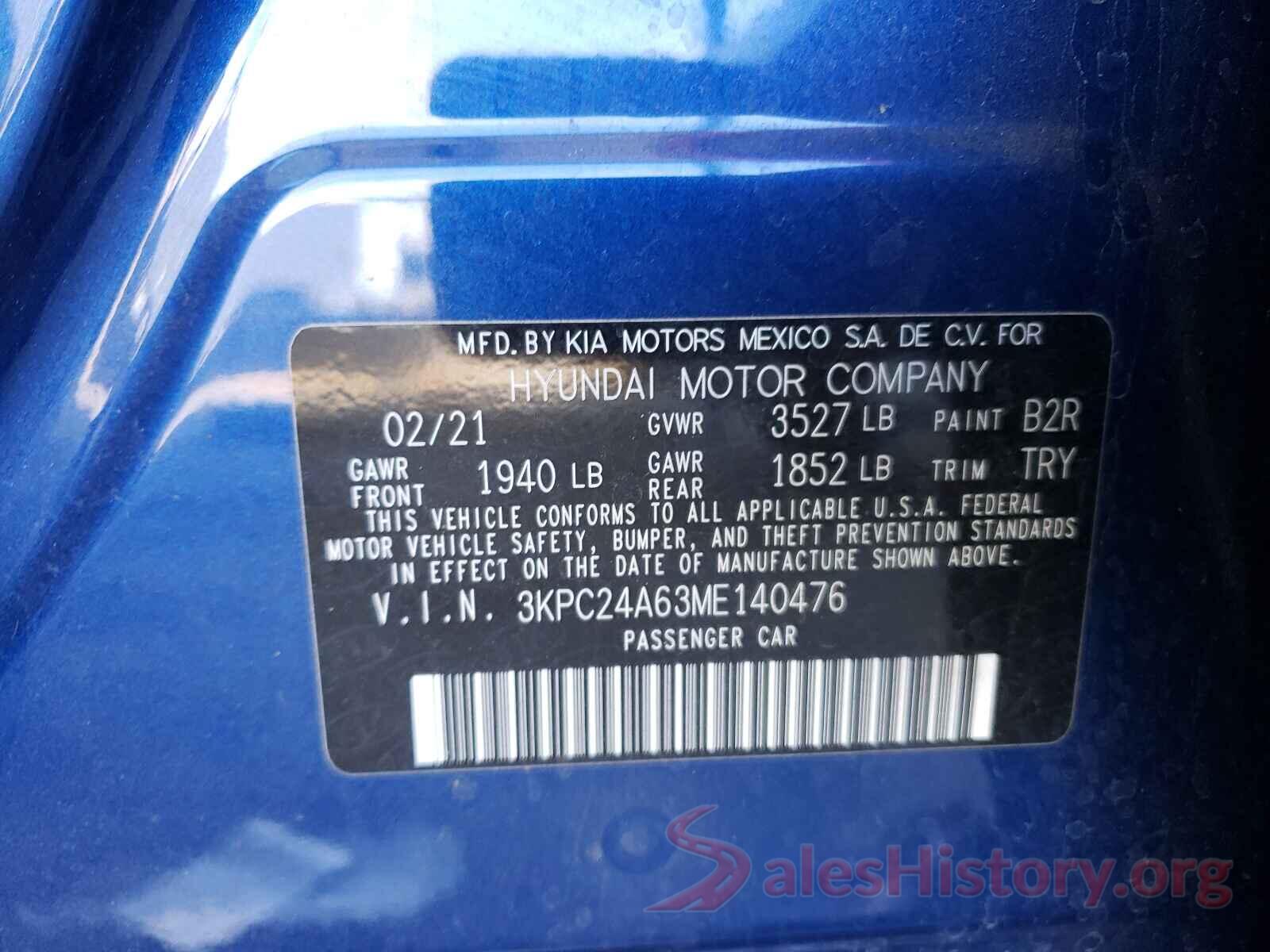 3KPC24A63ME140476 2021 HYUNDAI ACCENT