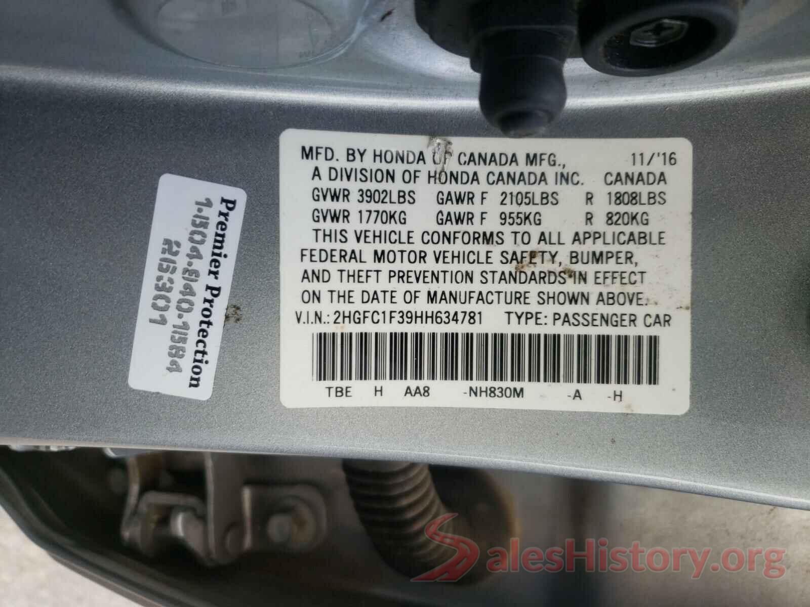 2HGFC1F39HH634781 2017 HONDA CIVIC