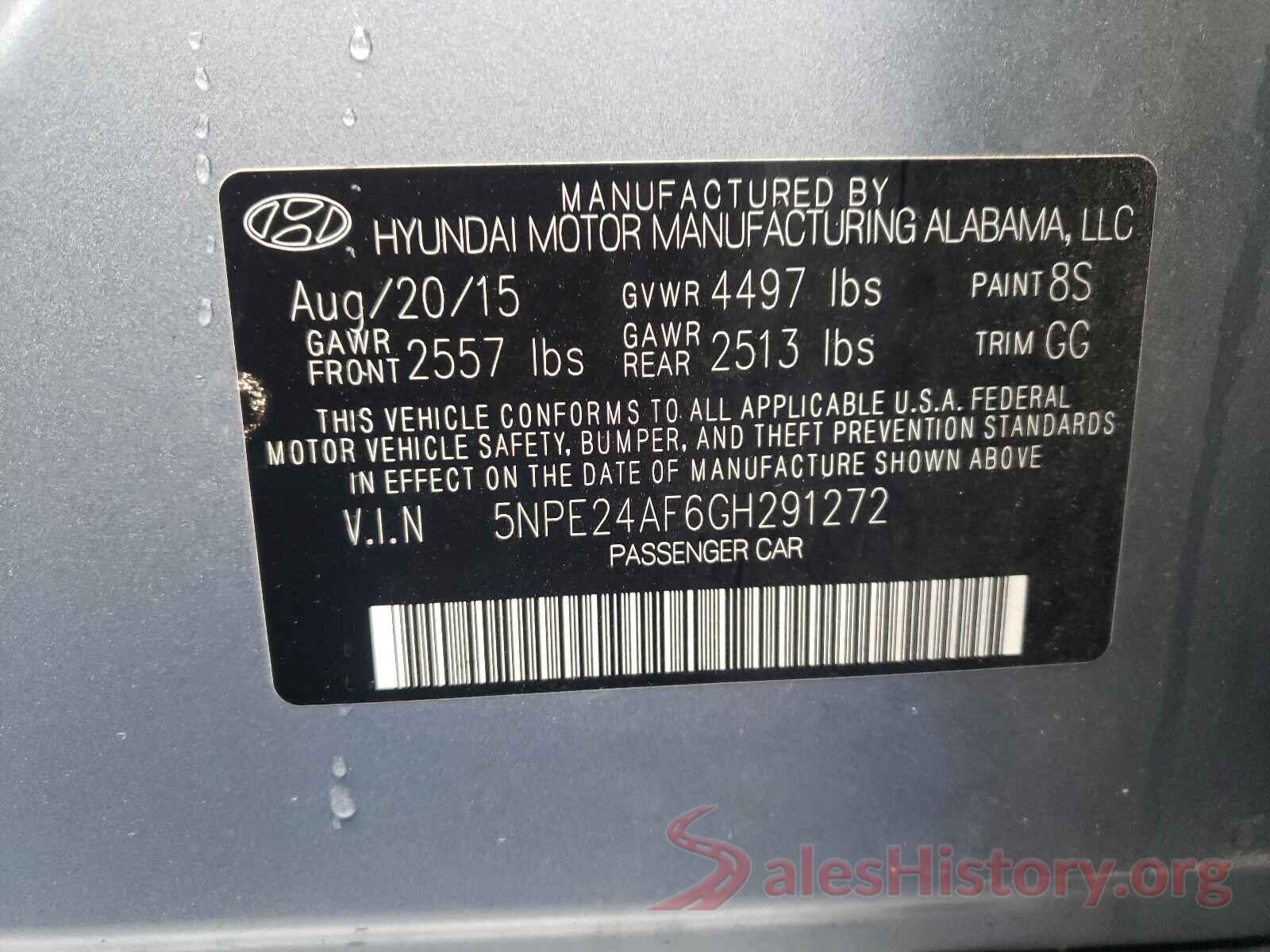 5NPE24AF6GH291272 2016 HYUNDAI SONATA