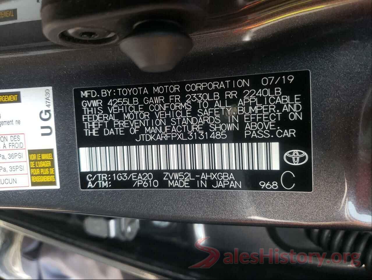 JTDKARFPXL3131485 2020 TOYOTA PRIUS