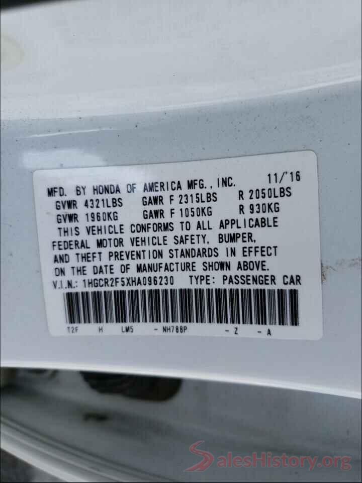 1HGCR2F5XHA096230 2017 HONDA ACCORD