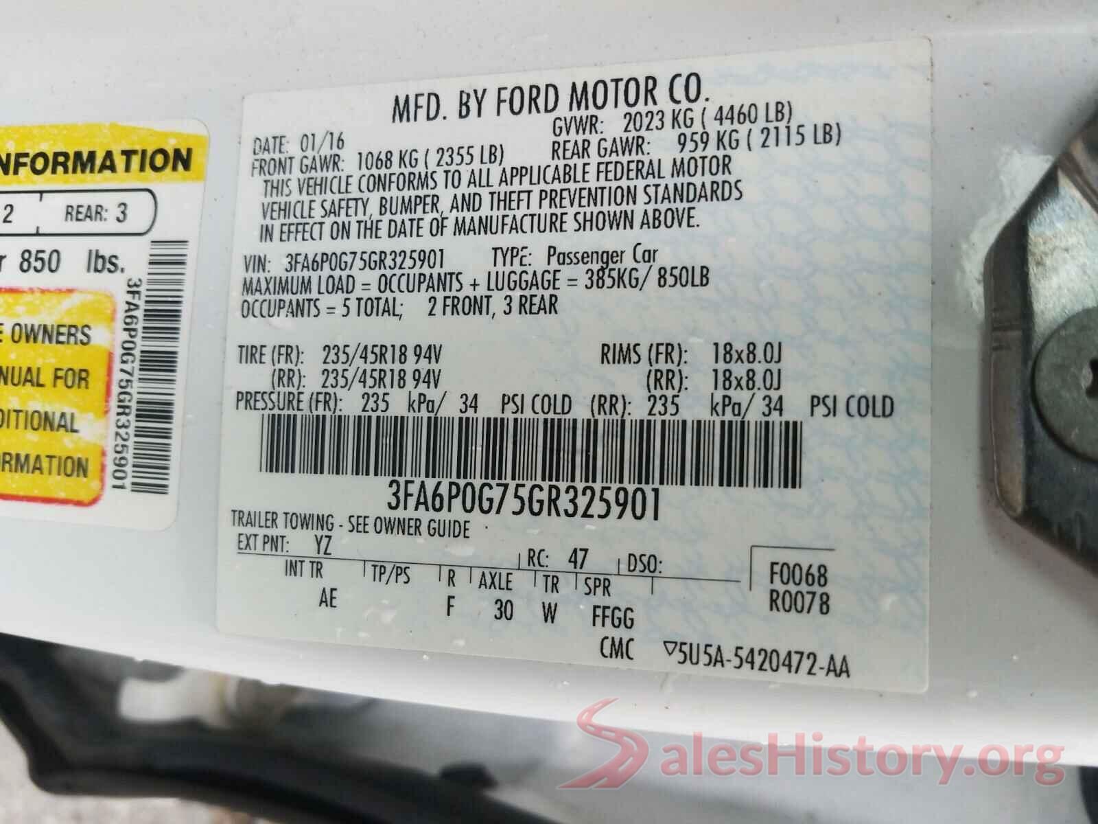 3FA6P0G75GR325901 2016 FORD FUSION