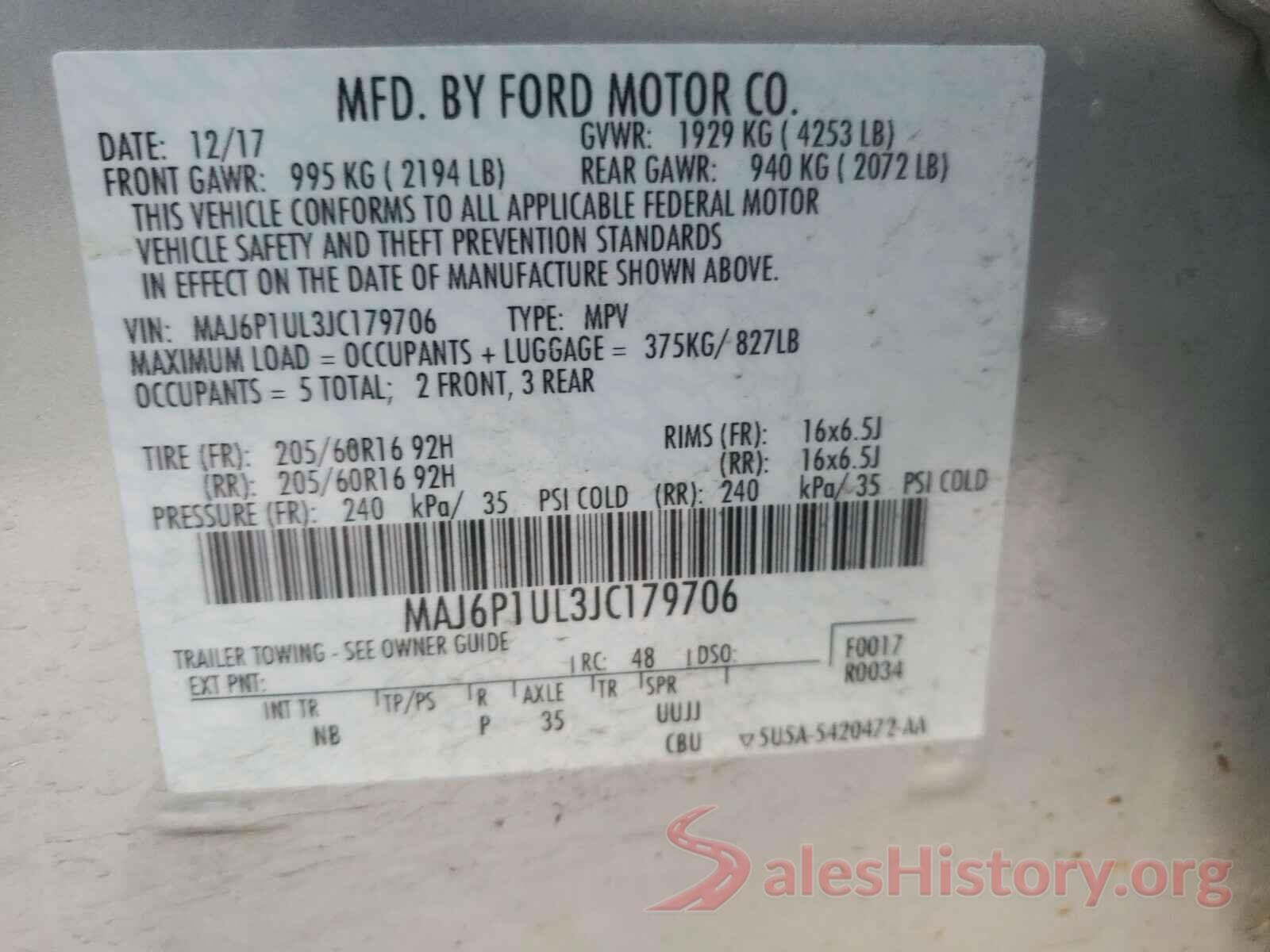 MAJ6P1UL3JC179706 2018 FORD ALL OTHER