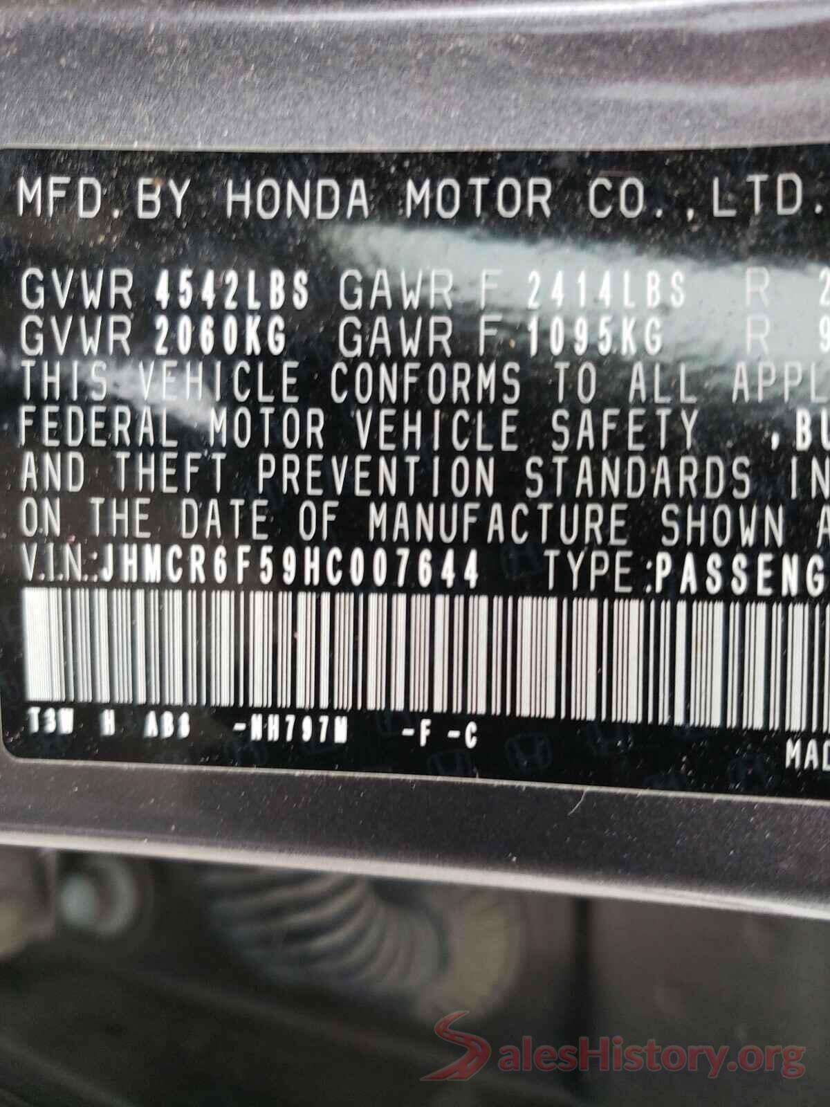 JHMCR6F59HC007644 2017 HONDA ACCORD