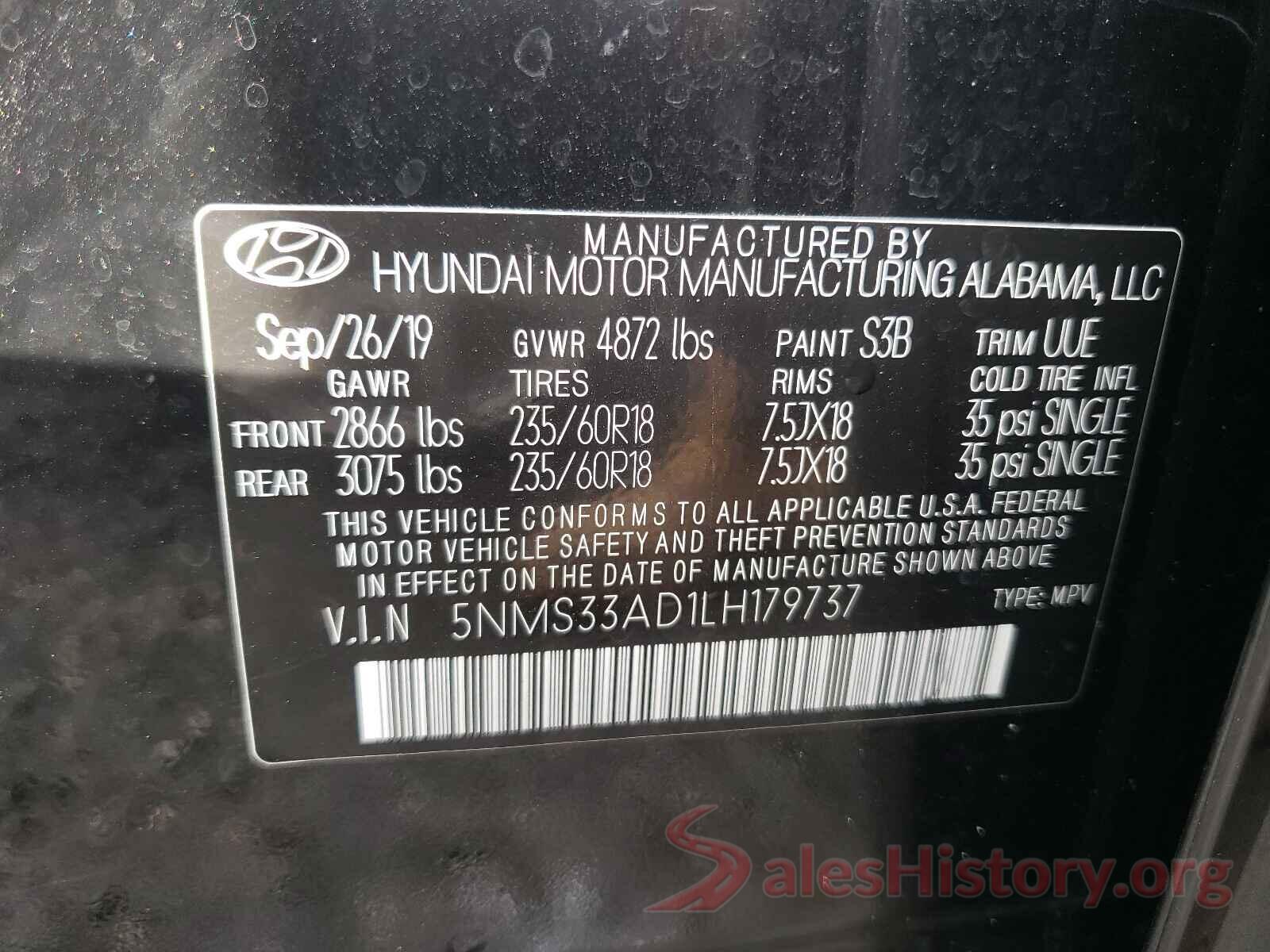 5NMS33AD1LH179737 2020 HYUNDAI SANTA FE