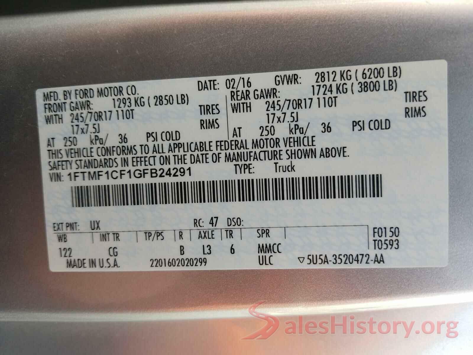 1FTMF1CF1GFB24291 2016 FORD F150