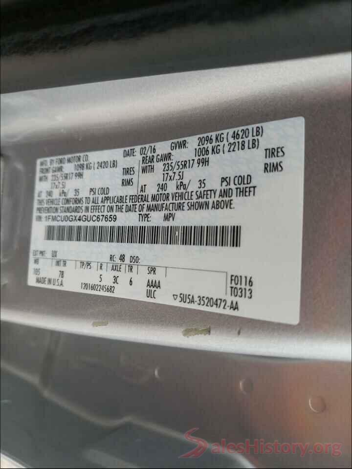 1FMCU0GX4GUC67659 2016 FORD ESCAPE