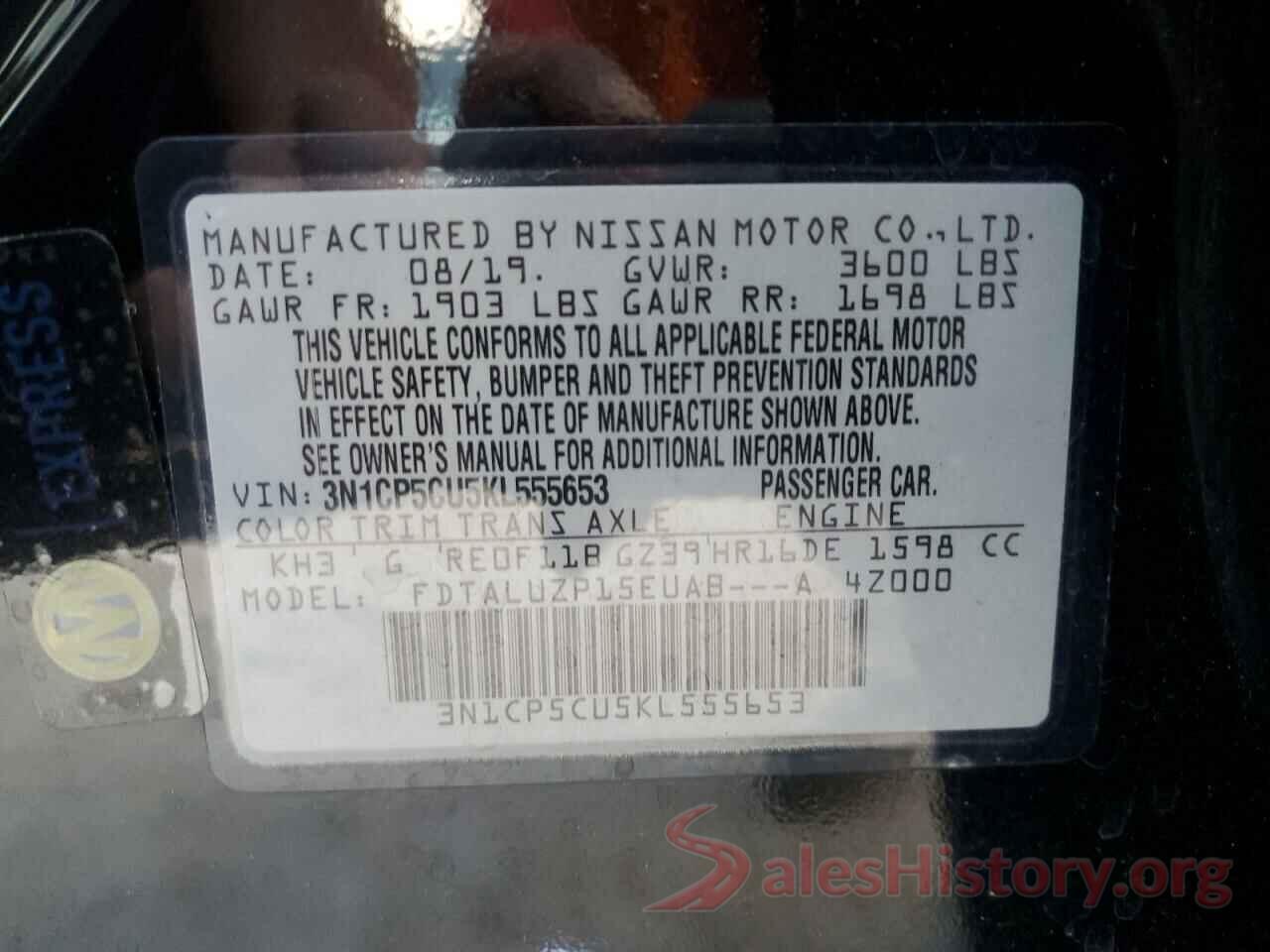 3N1CP5CU5KL555653 2019 NISSAN KICKS