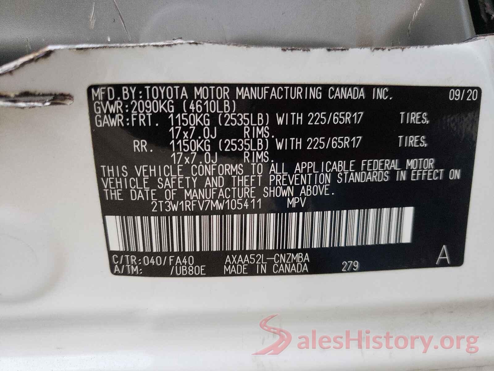 2T3W1RFV7MW105411 2021 TOYOTA RAV4