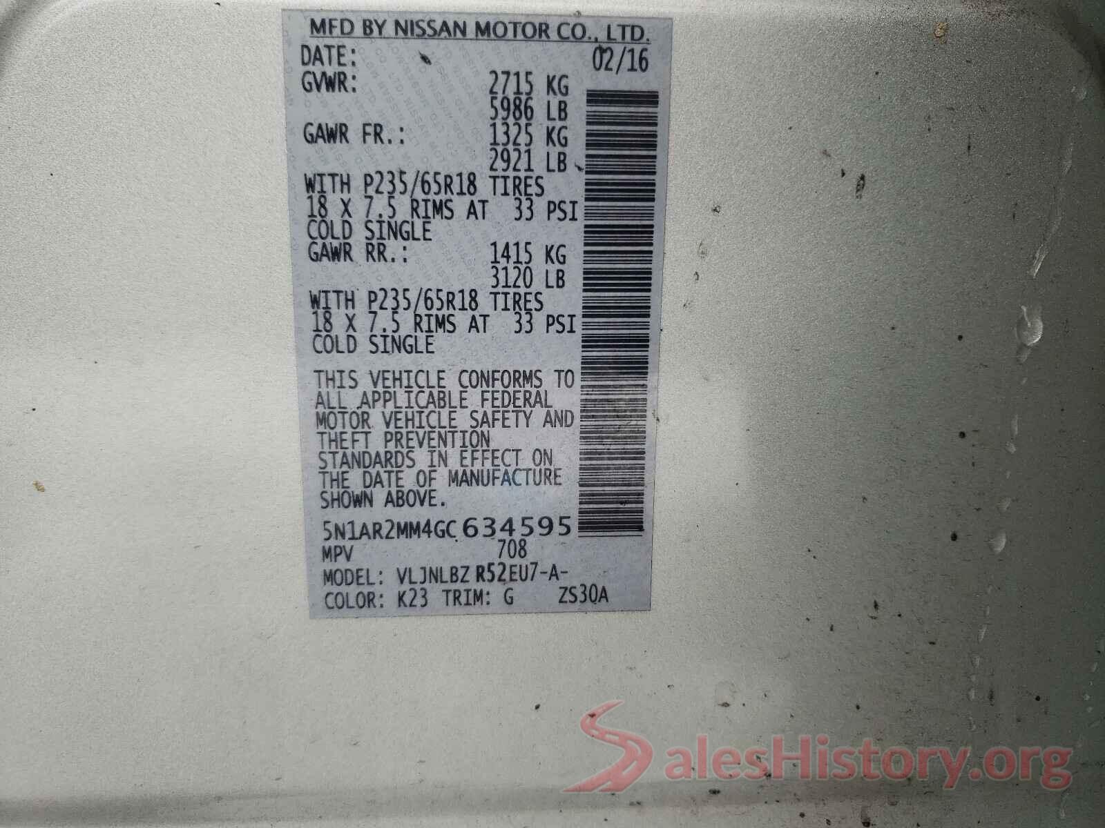 5N1AR2MM4GC634595 2016 NISSAN PATHFINDER