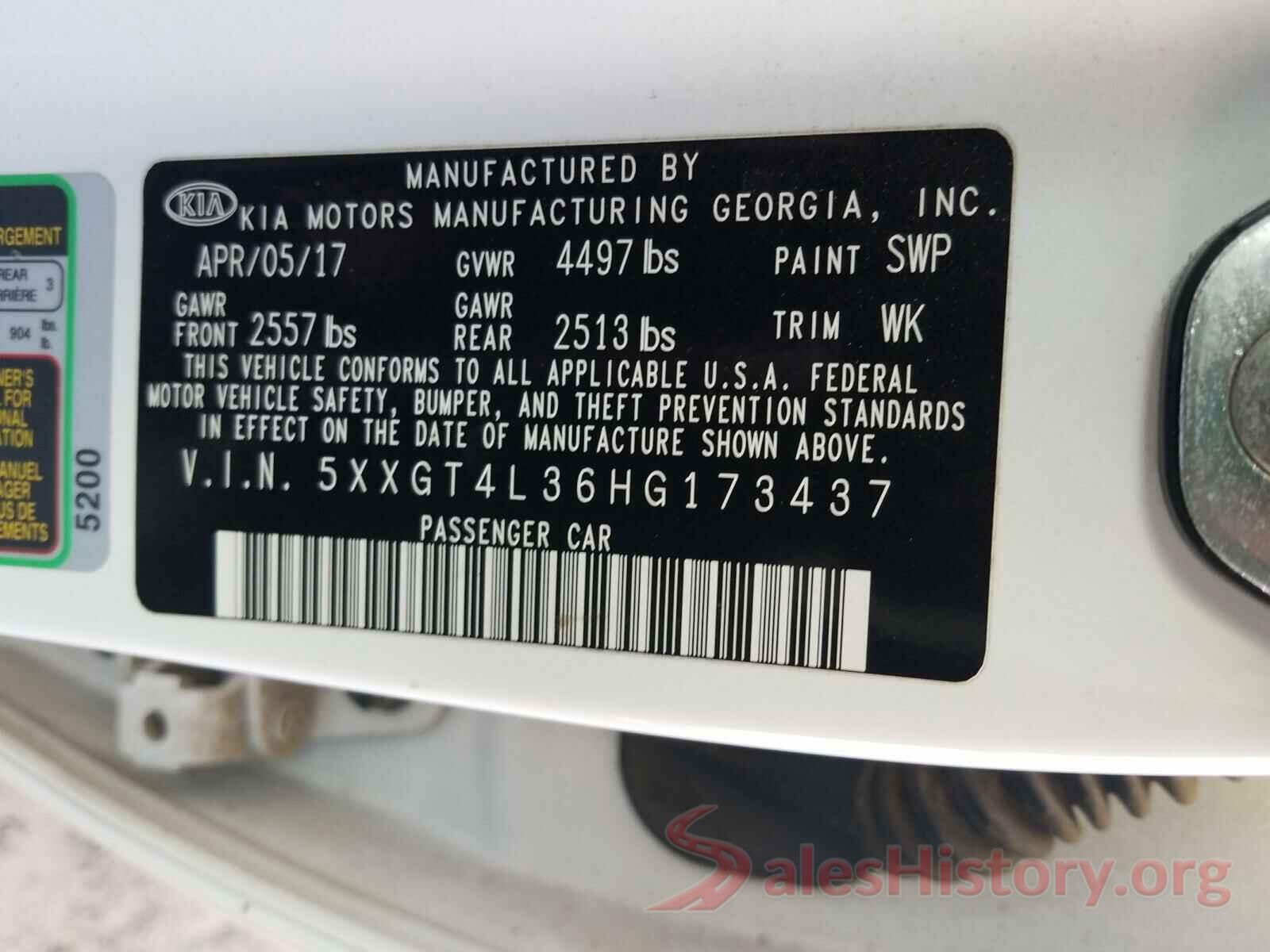 5XXGT4L36HG173437 2017 KIA OPTIMA