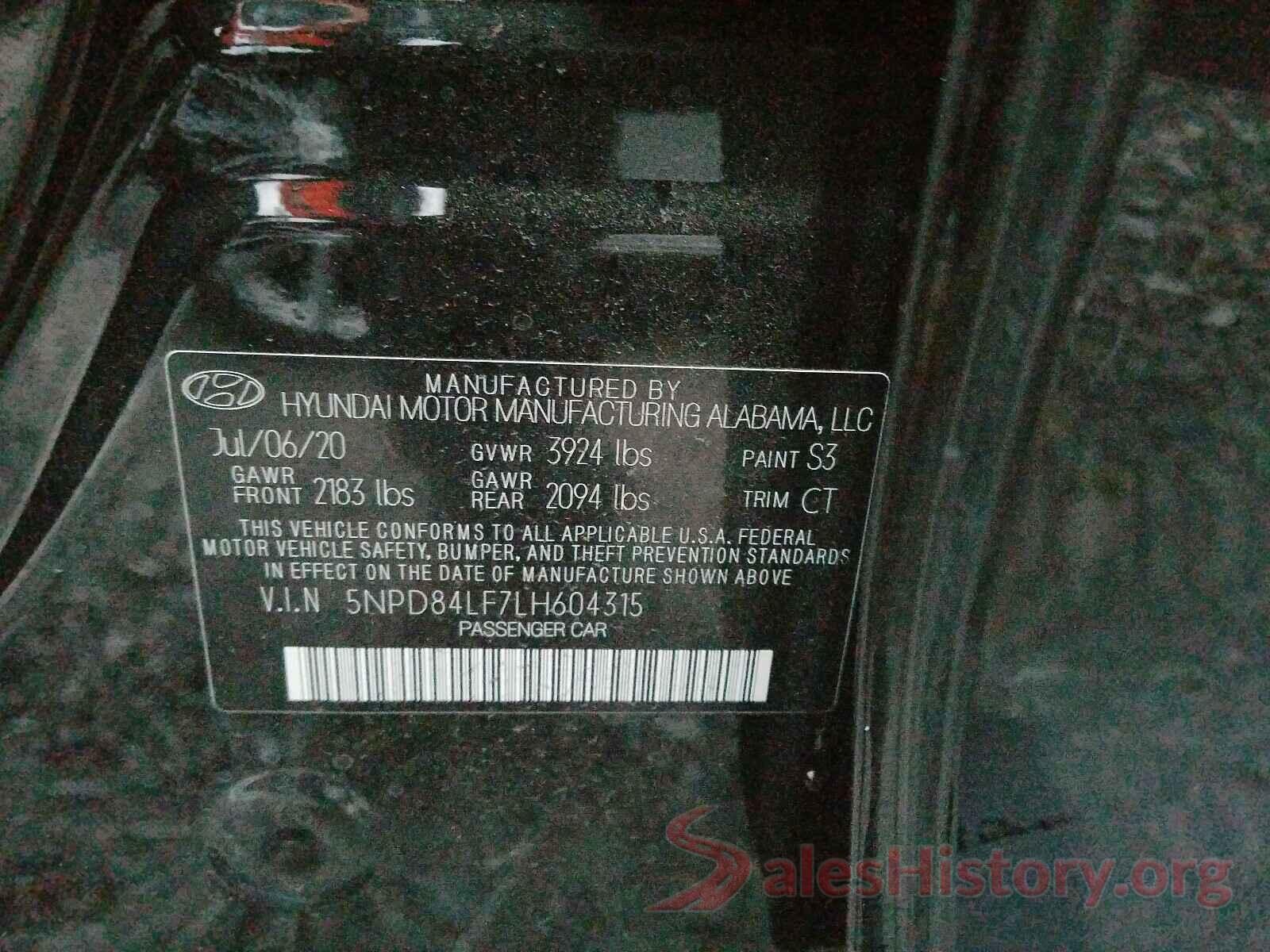 5NPD84LF7LH604315 2020 HYUNDAI ELANTRA