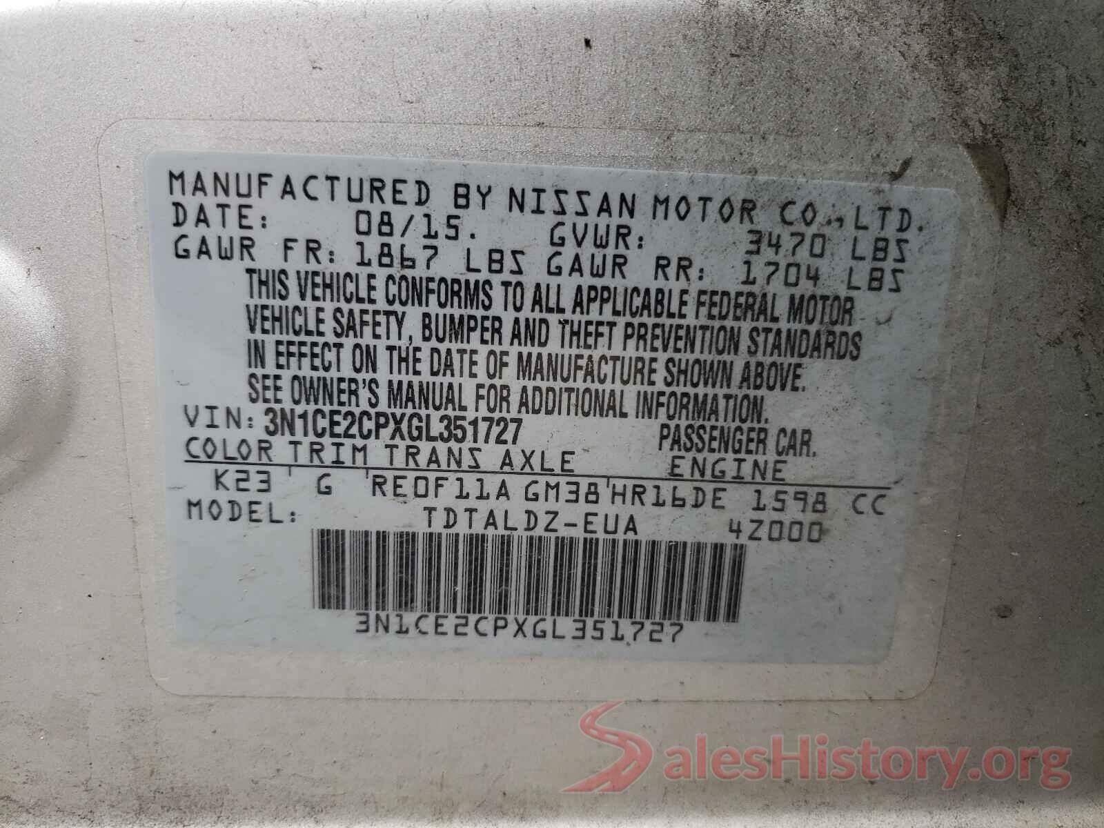 3N1CE2CPXGL351727 2016 NISSAN VERSA