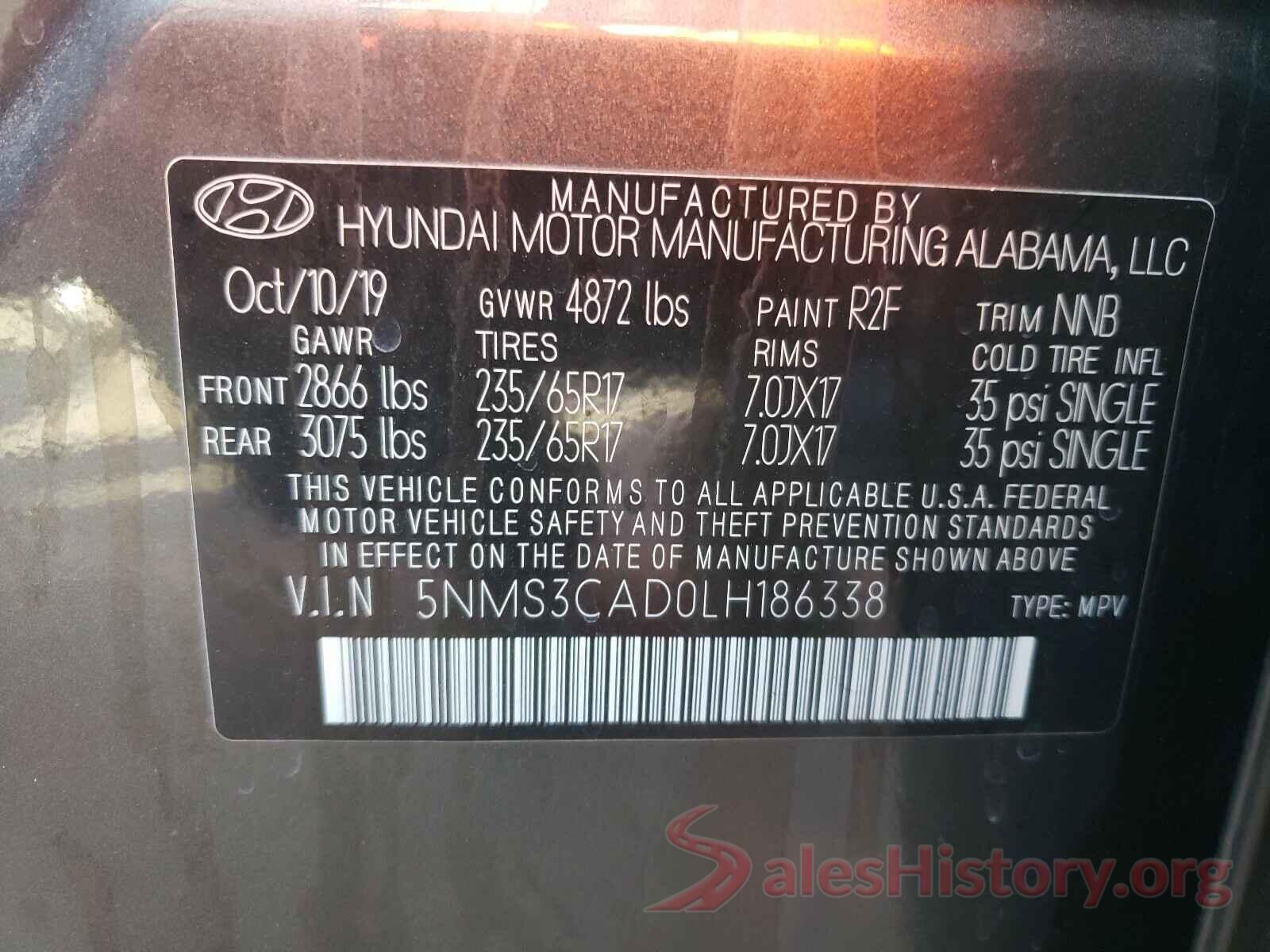 5NMS3CAD0LH186338 2020 HYUNDAI SANTA FE