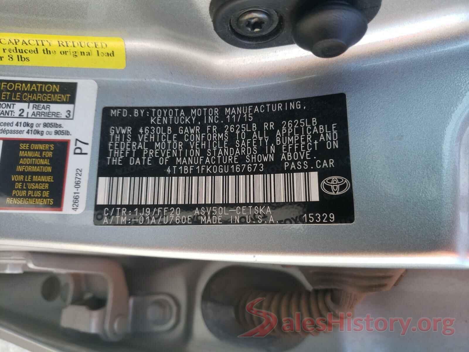 4T1BF1FK0GU167673 2016 TOYOTA CAMRY