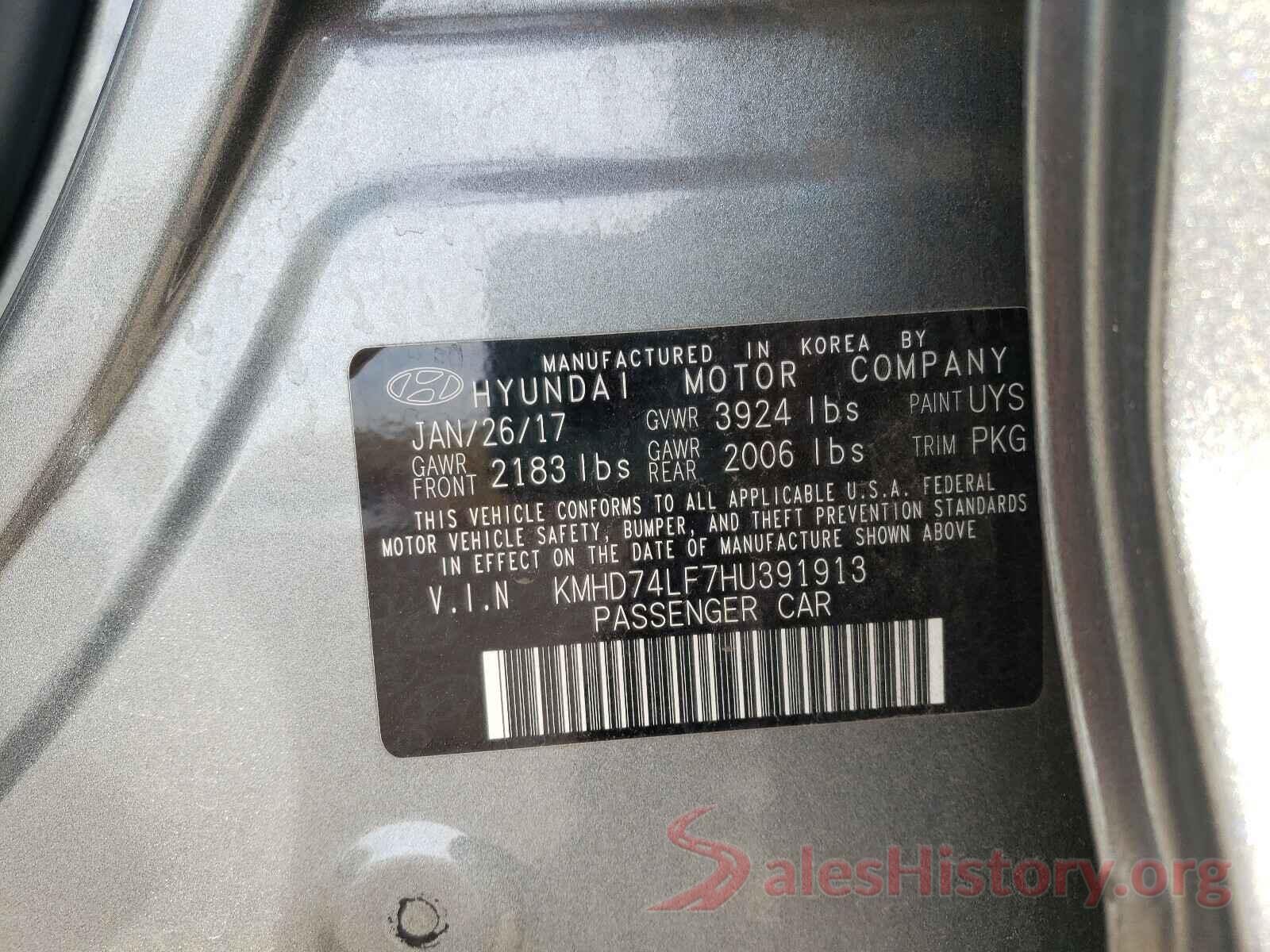 KMHD74LF7HU391913 2017 HYUNDAI ELANTRA