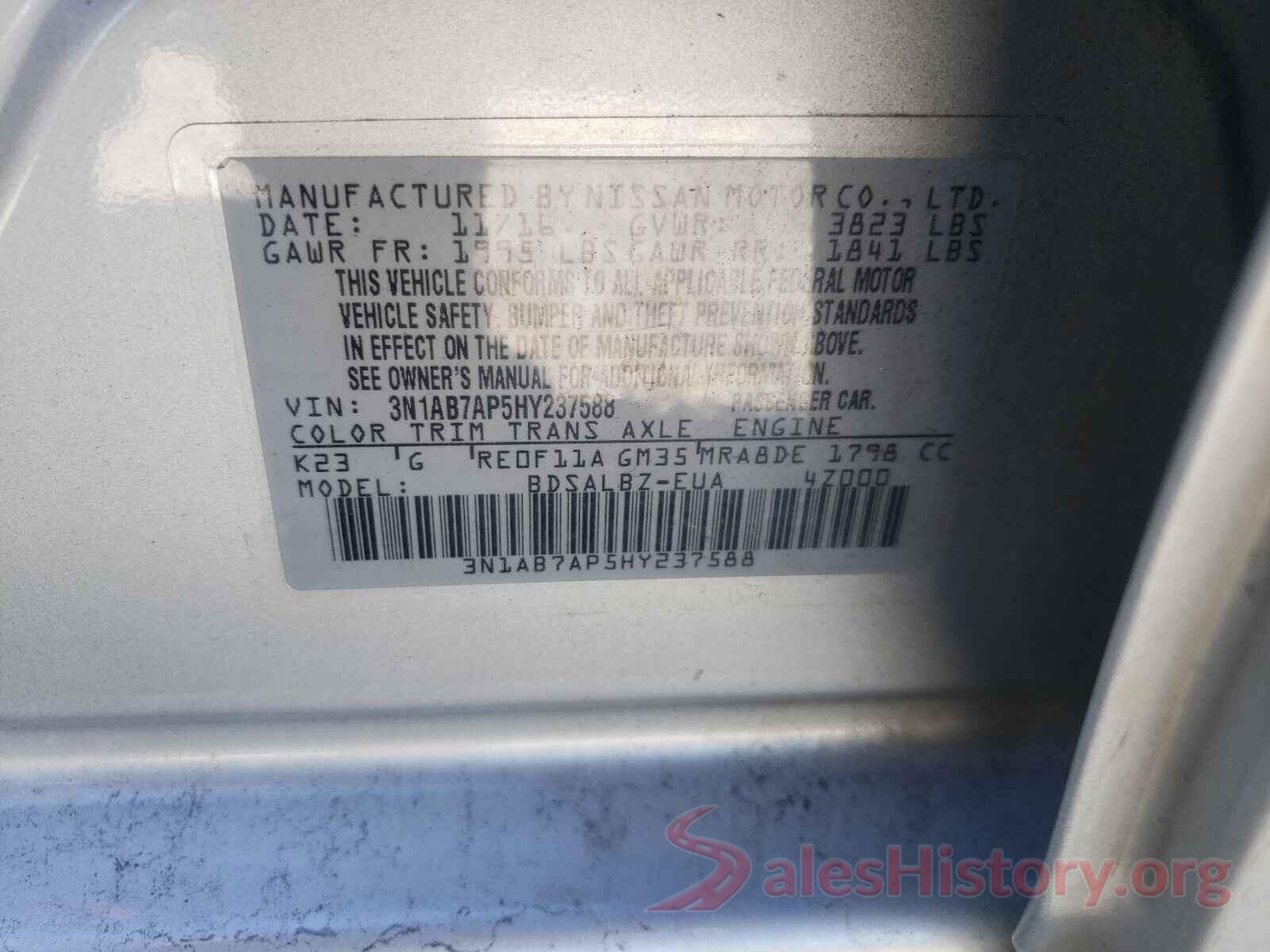 3N1AB7AP5HY237588 2017 NISSAN SENTRA