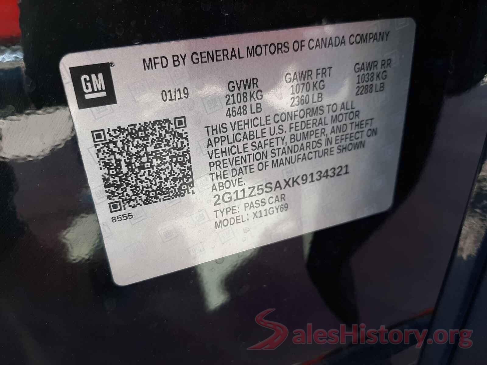 2G11Z5SAXK9134321 2019 CHEVROLET IMPALA