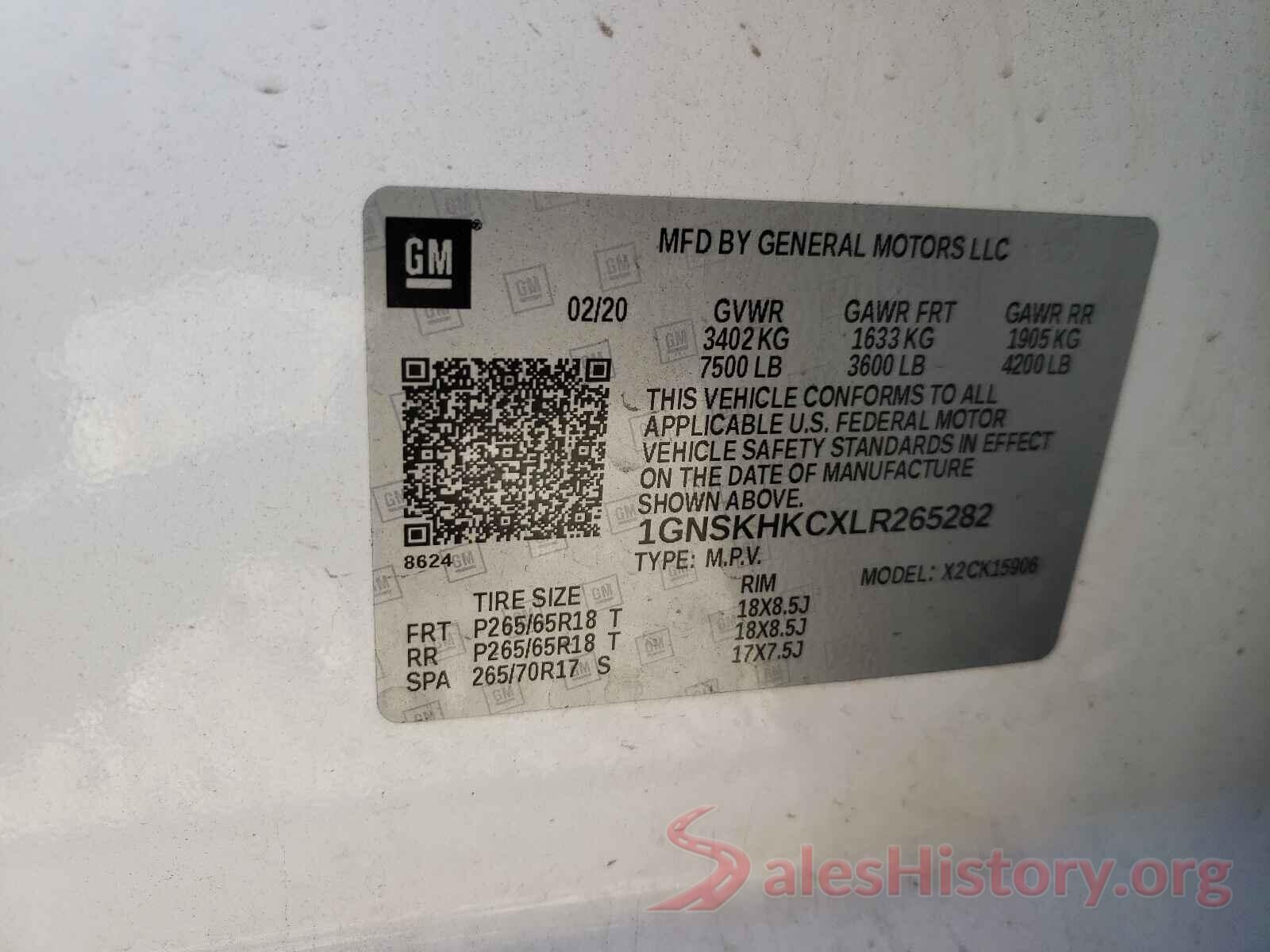 1GNSKHKCXLR265282 2020 CHEVROLET SUBURBAN