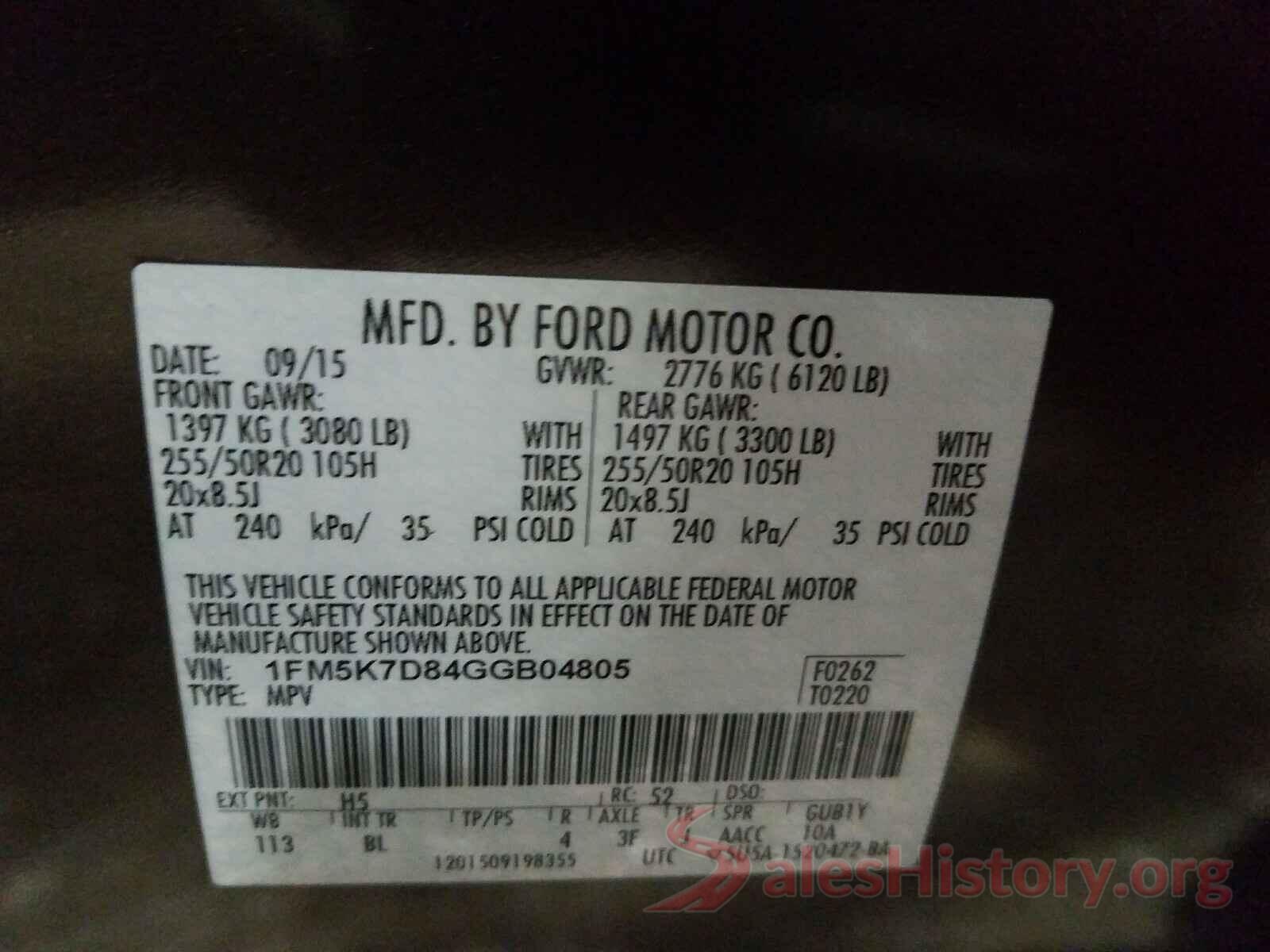 1FM5K7D84GGB04805 2016 FORD EXPLORER