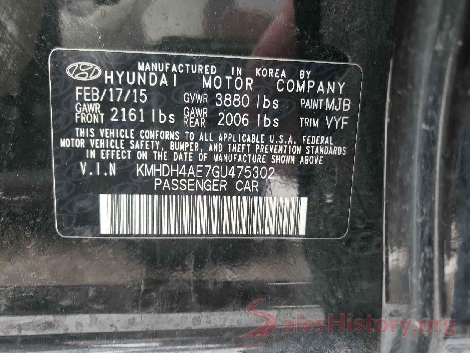 KMHDH4AE7GU475302 2016 HYUNDAI ELANTRA