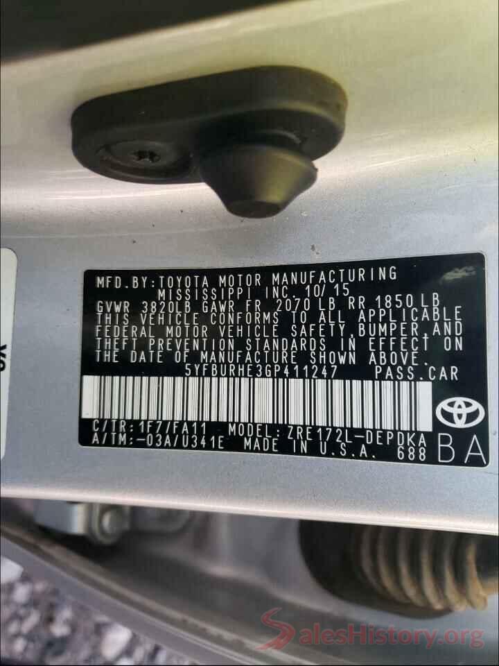 5YFBURHE3GP411247 2016 TOYOTA COROLLA